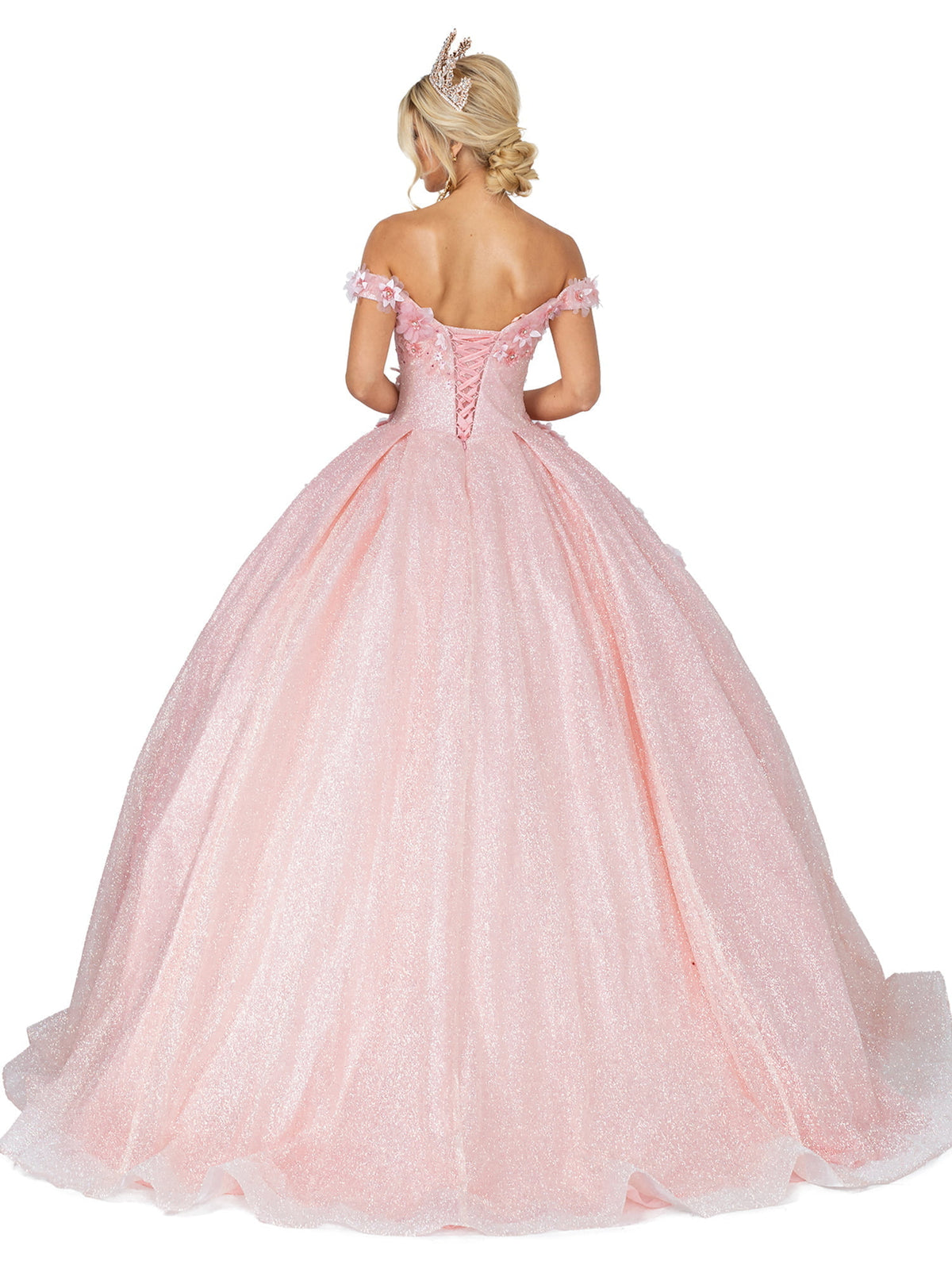 Dancing Queen 1527 quinceanera dress in blush, back view