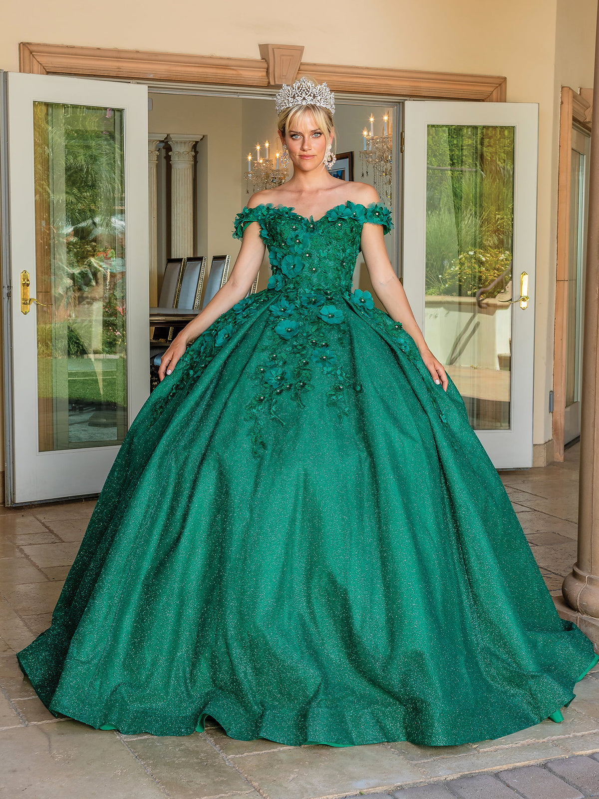 Dancing Queen 1527 quinceanera dress in hunter green, additional view