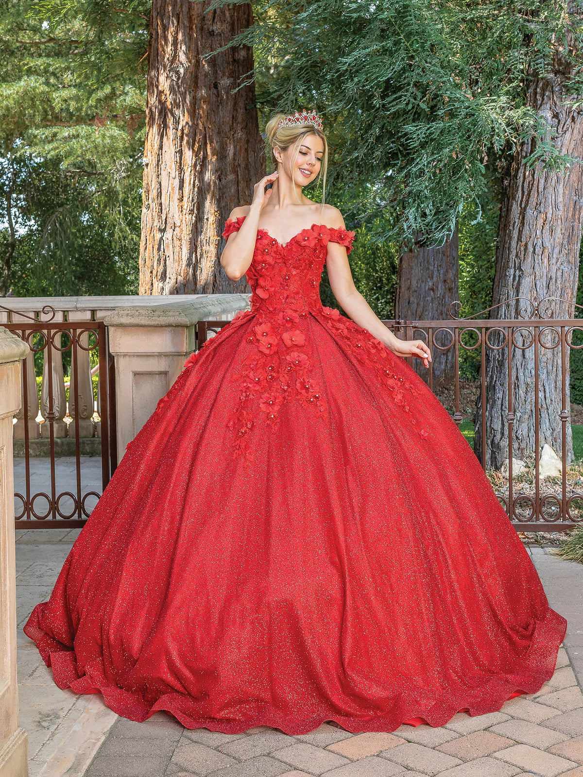 Dancing Queen 1527 quinceanera dress in red, additional view