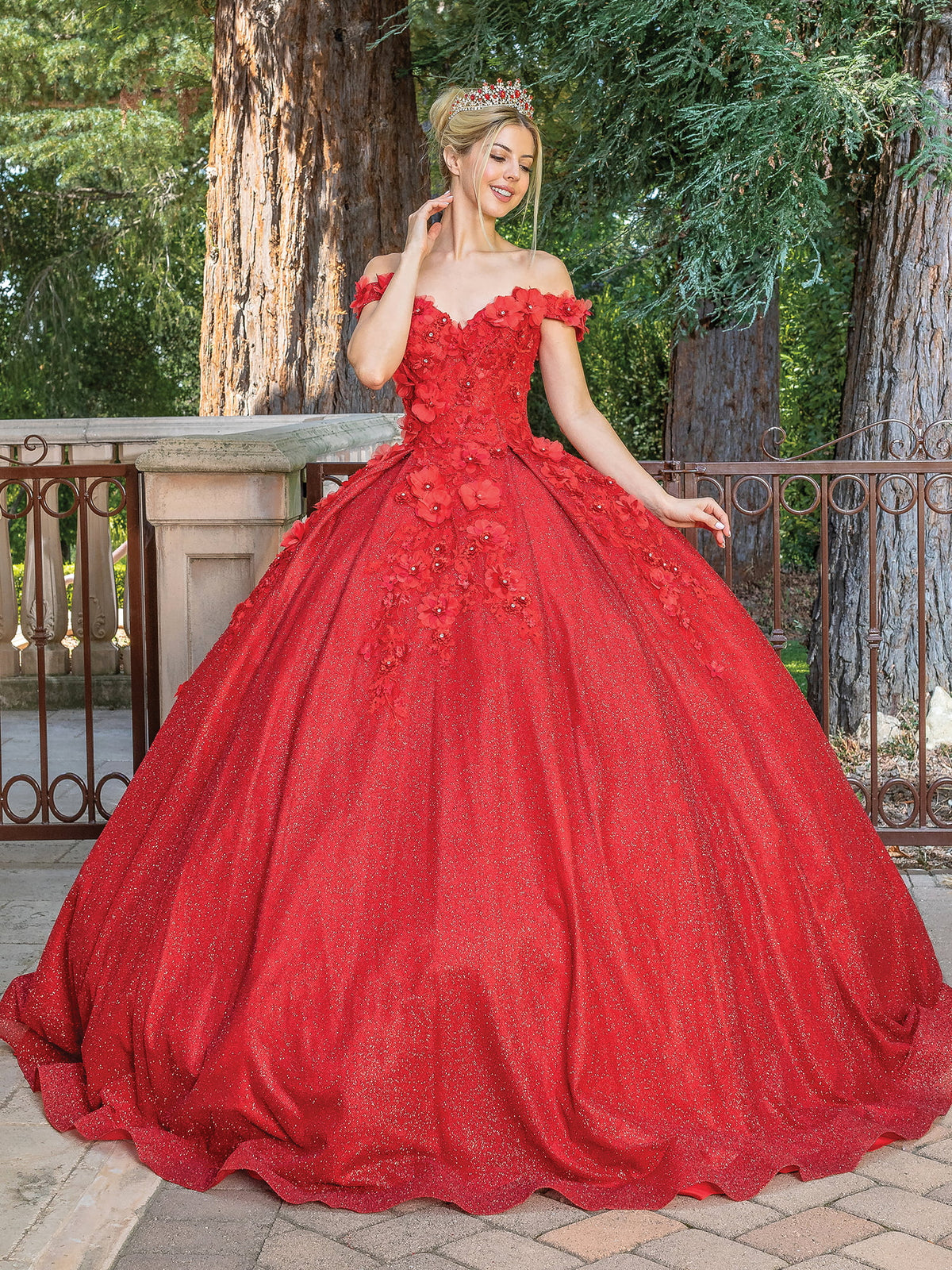 Dancing Queen 1527 quinceanera dress in red, front view