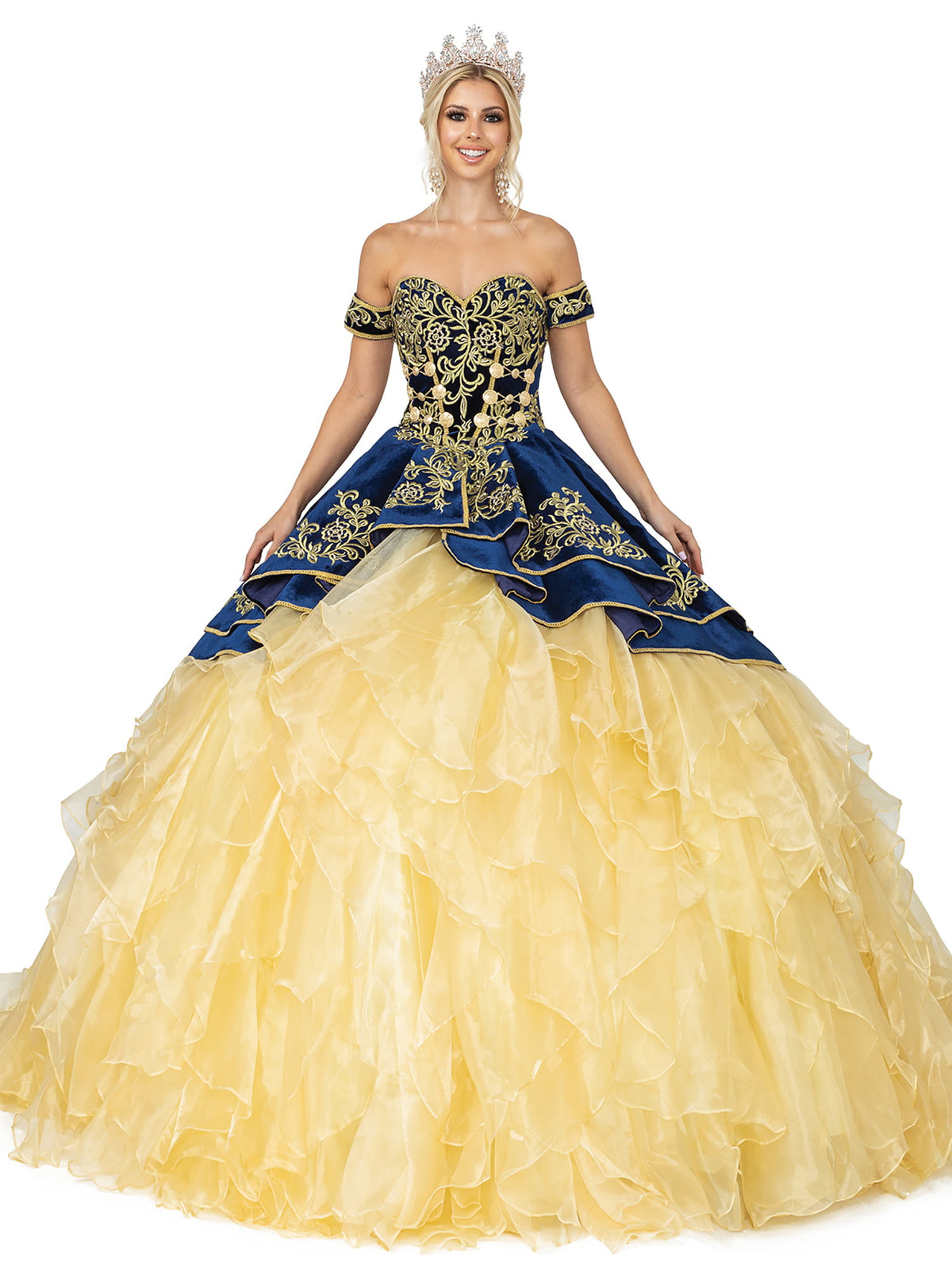 Dancing Queen 1529 quinceanera dress in navy, front view