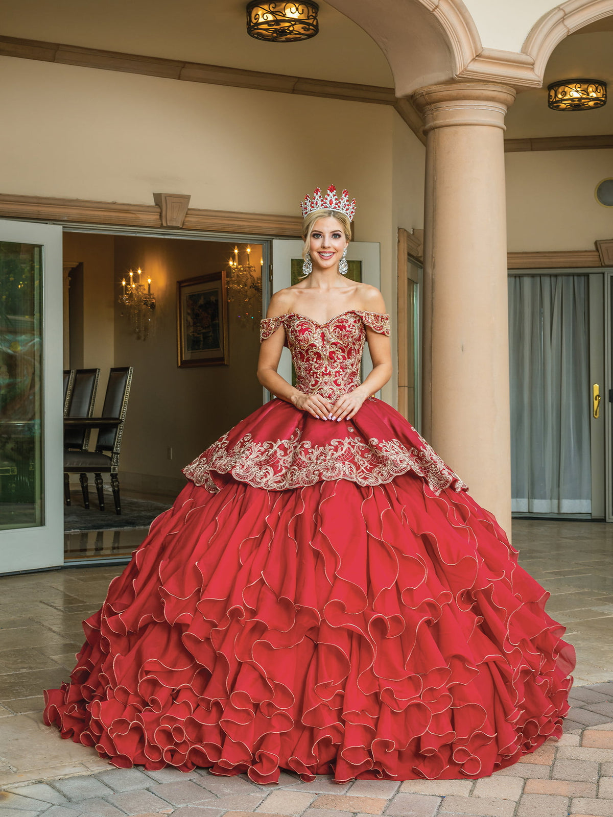 Dancing Queen 1599 quinceanera dress in burgundy, additional view