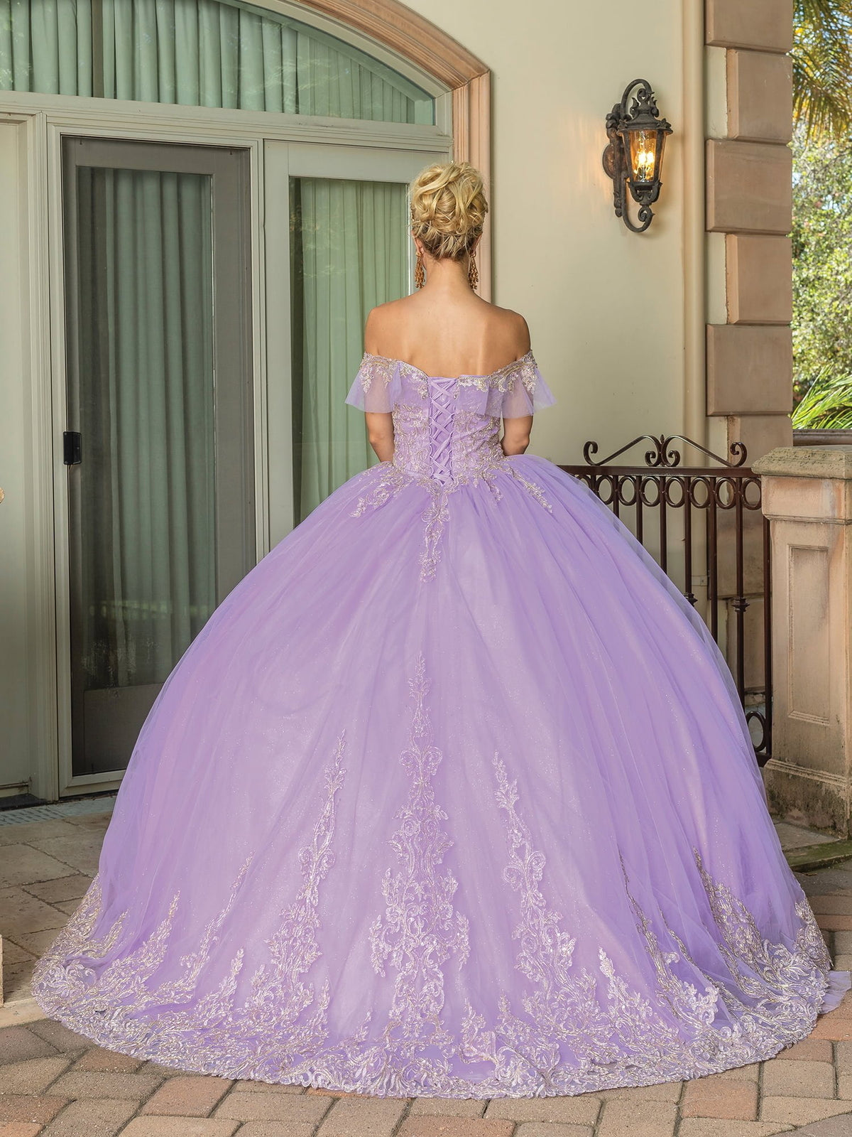 Dancing Queen 1615 quinceanera dress in lilac, back view