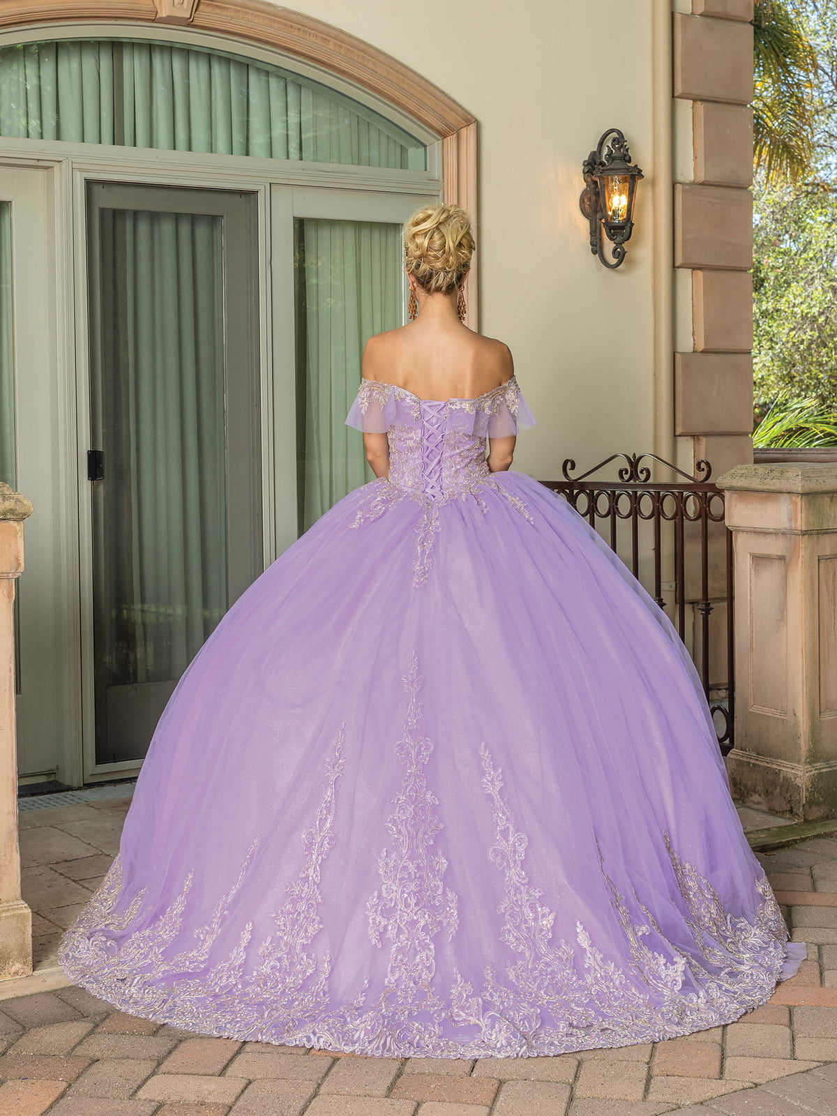 Dancing Queen 1615 quinceanera dress in lilac, back view