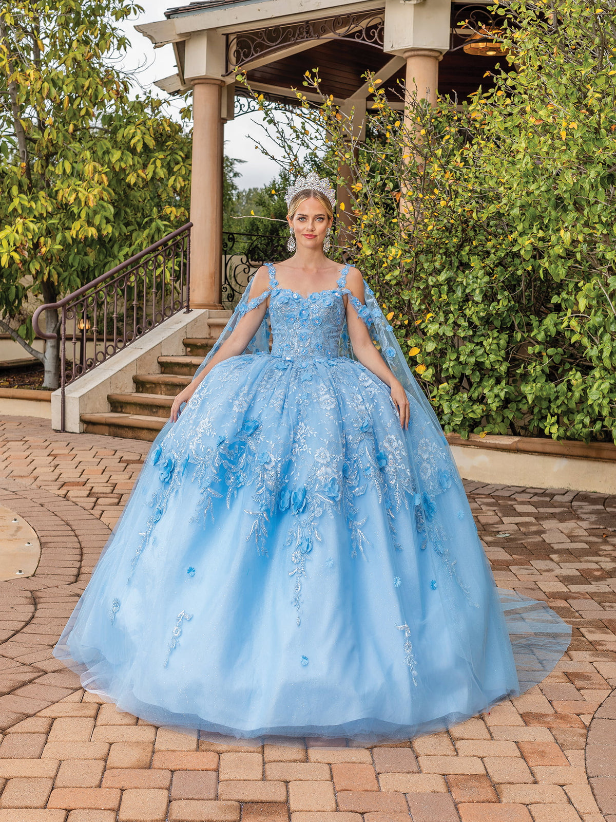 Dancing Queen 1664 quinceanera dress in bahama blue, front view