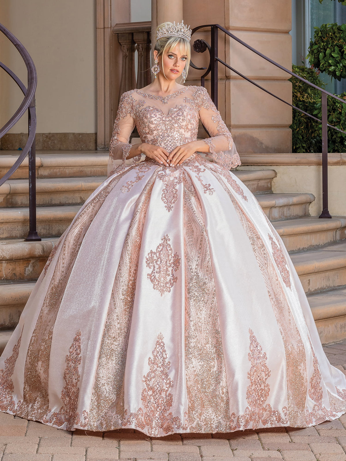 Dancing Queen 1665 quinceanera dress in rose gold, front view