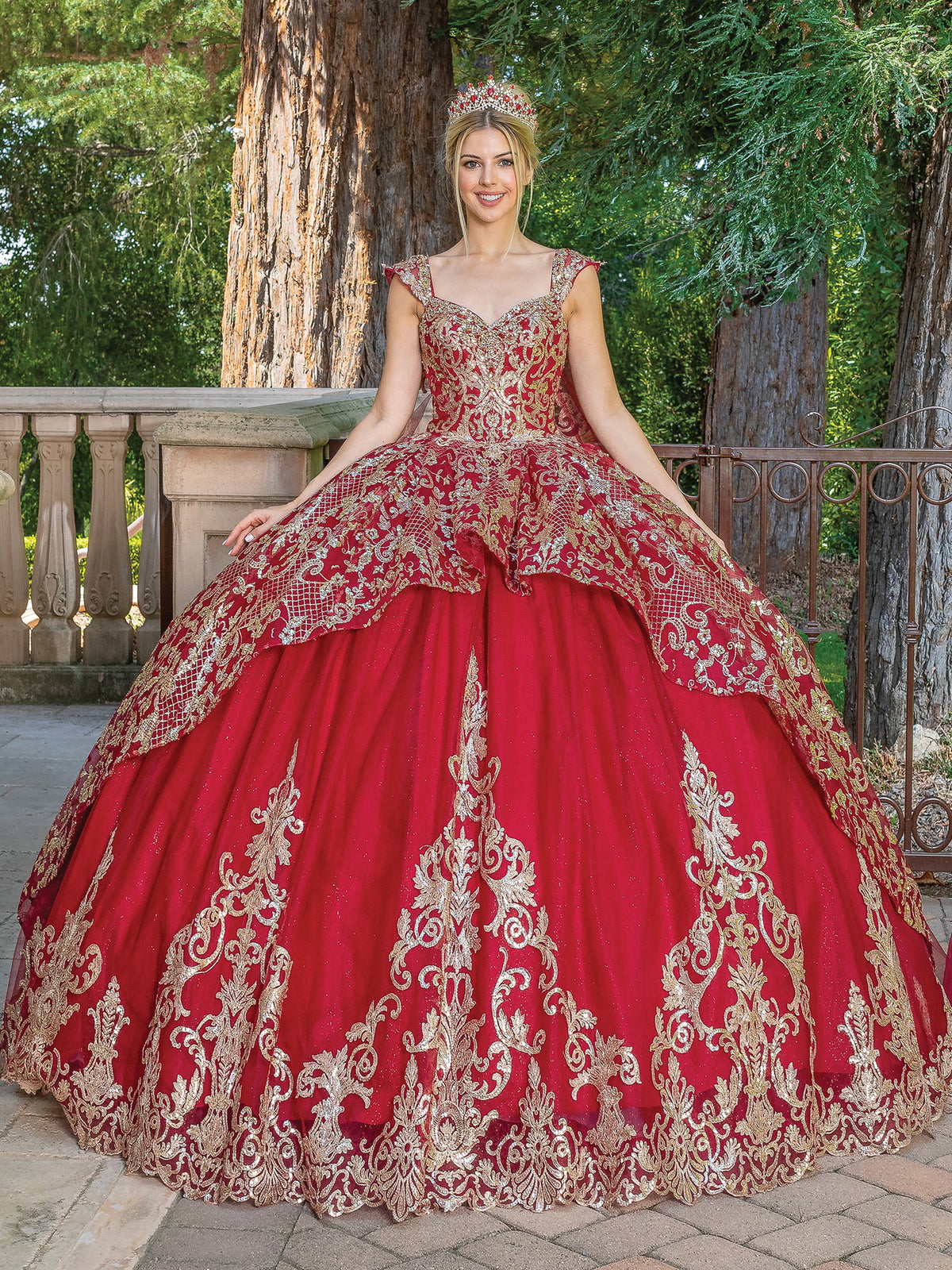 Dancing Queen 1670 quinceanera dress in burgundy, front view