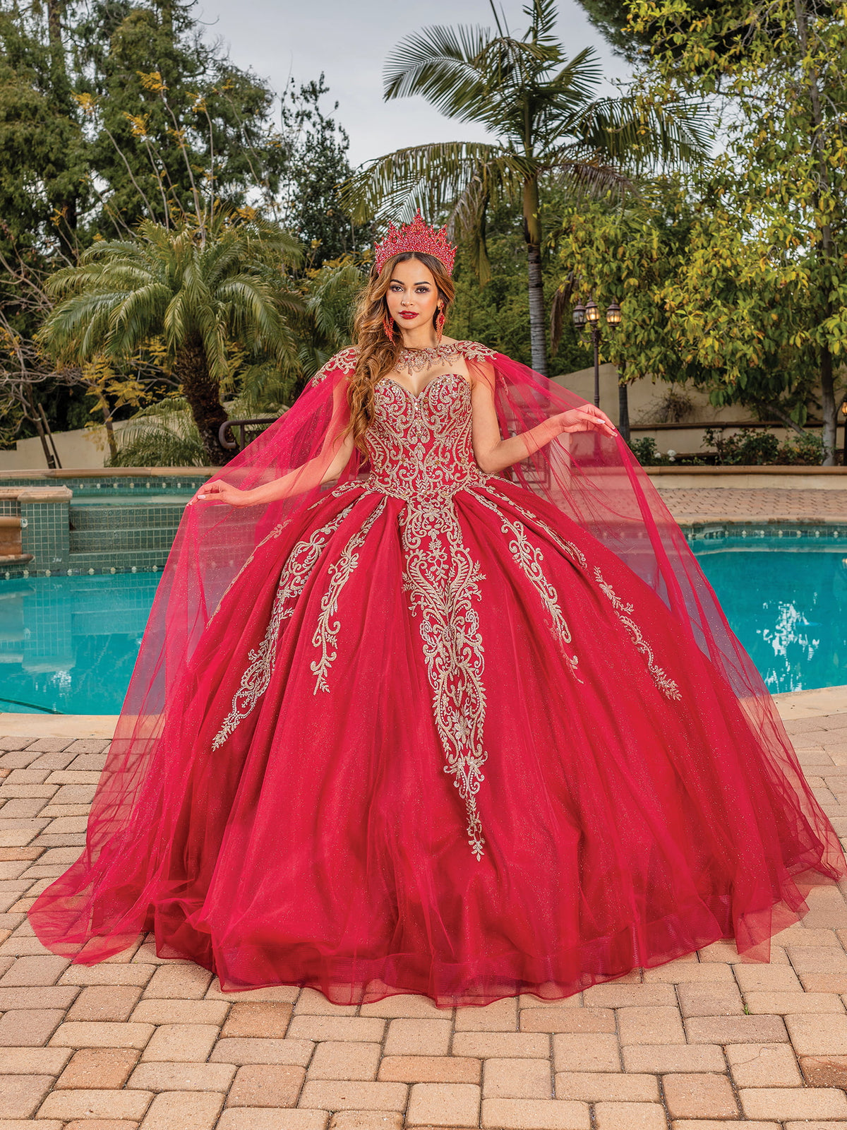 Dancing Queen 1672 quinceanera dress in burgundy, additional view