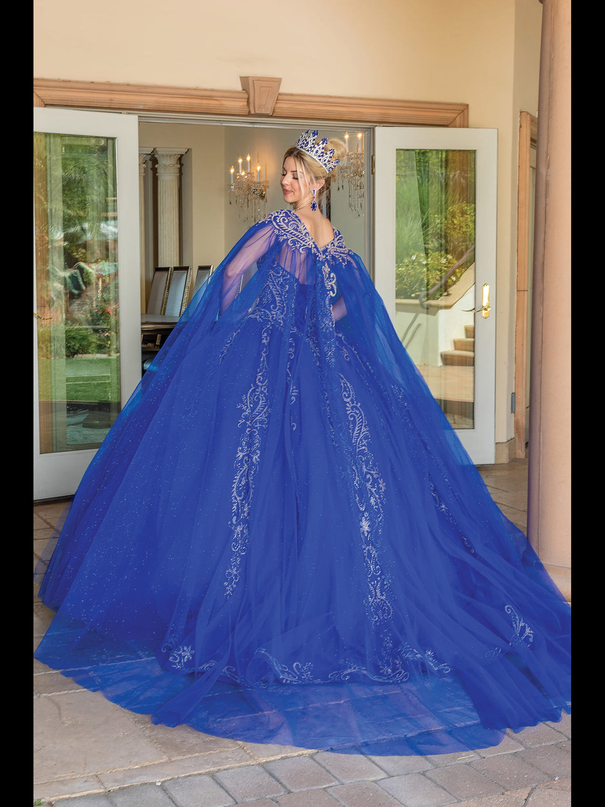 Dancing Queen 1672 quinceanera dress in royal blue, back view