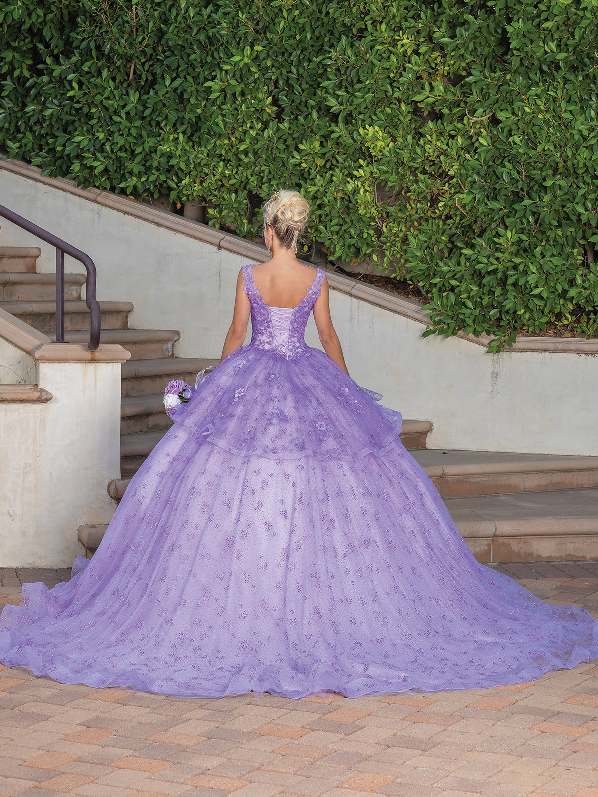 Dancing Queen 1702 quinceanera dress in lilac, back view