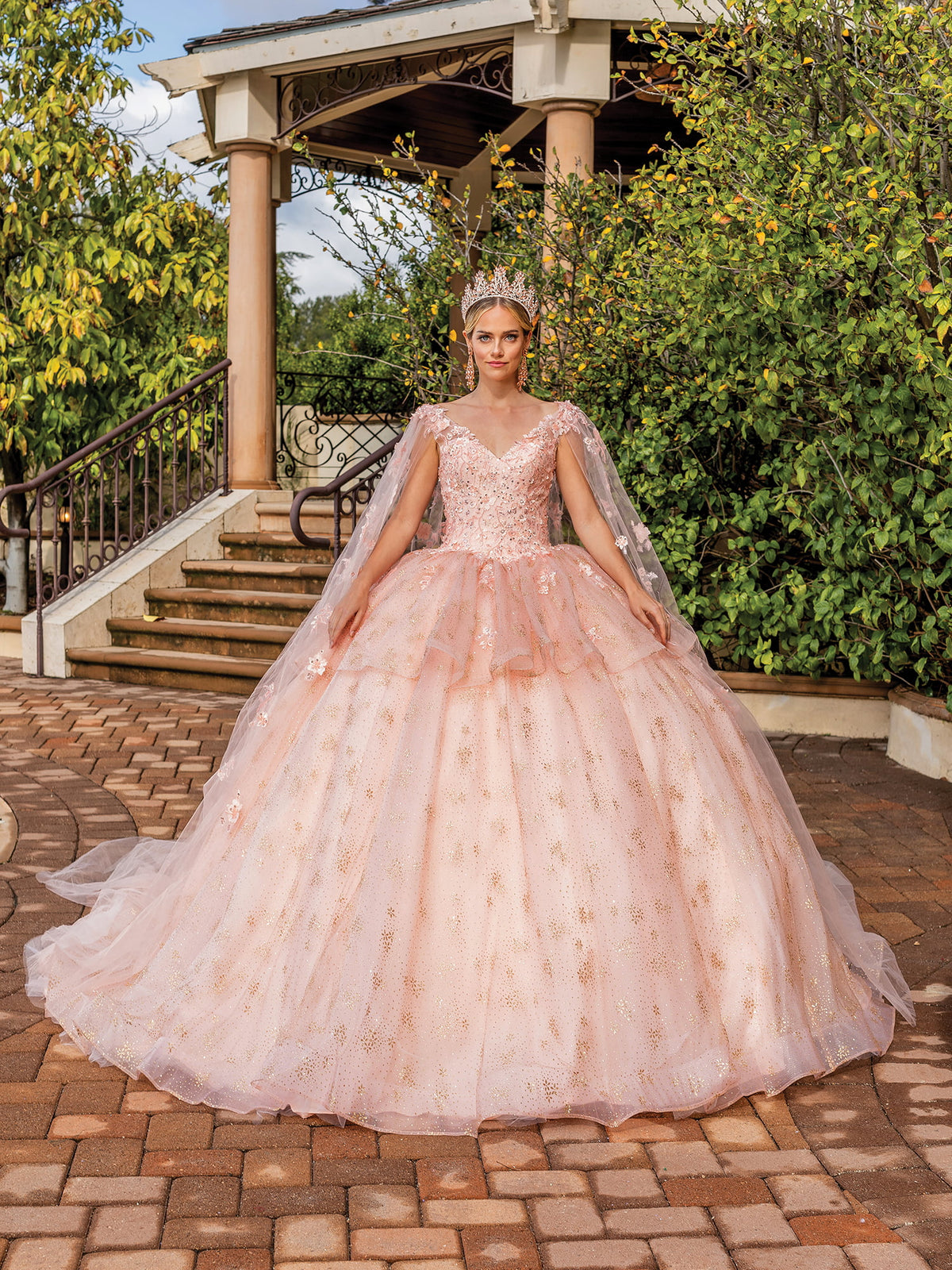 Dancing Queen 1702 quinceanera dress in rose gold, front view