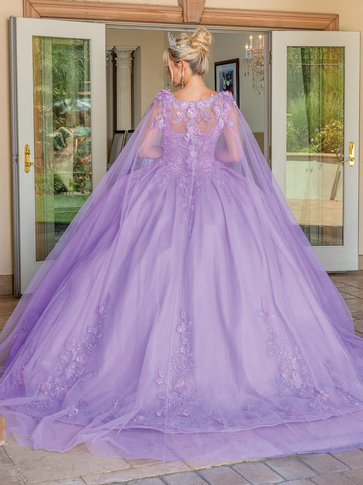Dancing Queen 1716 quinceanera dress in lilac, back view