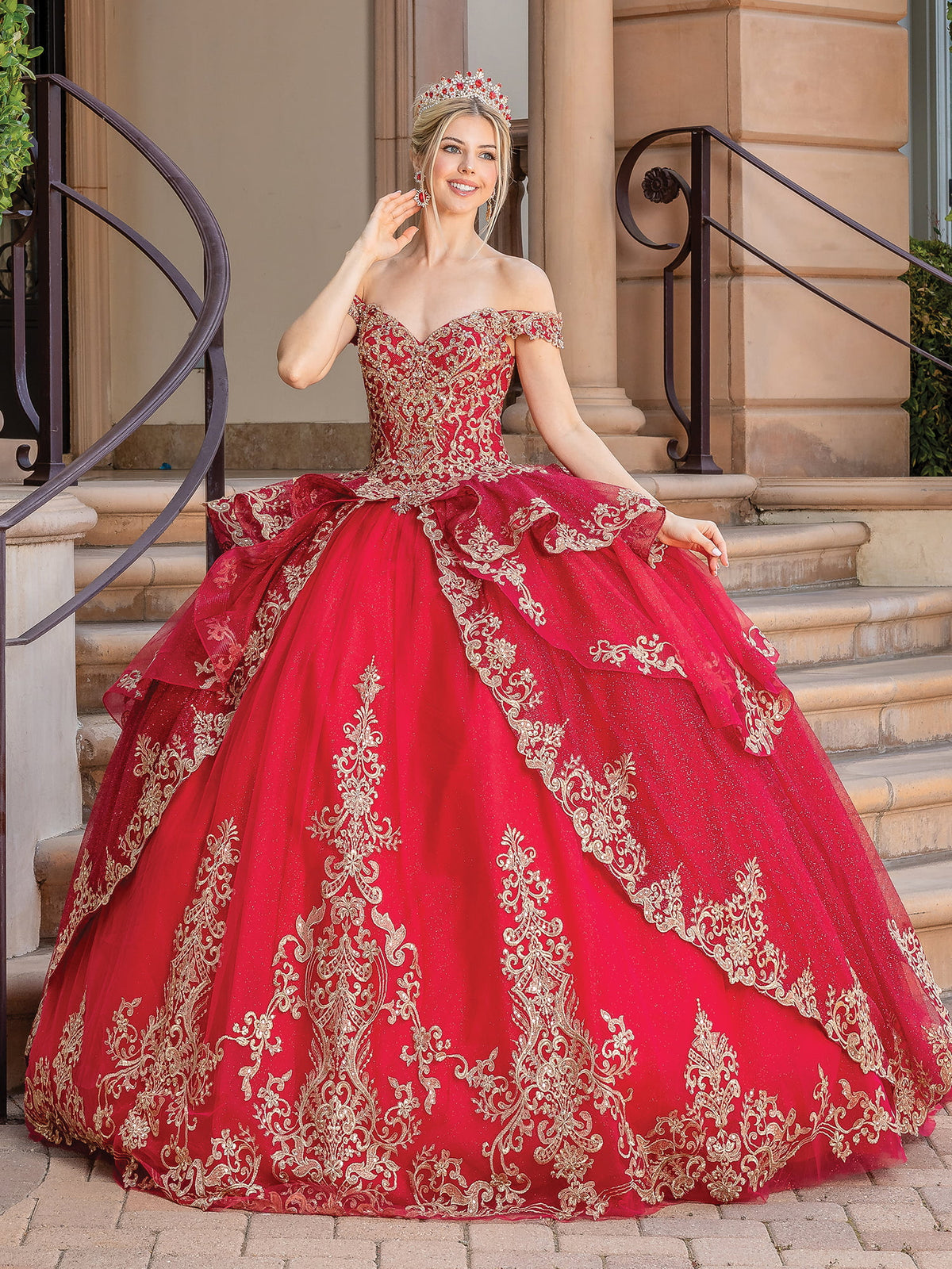 Dancing Queen 1720 quinceanera dress in burgundy, additional view