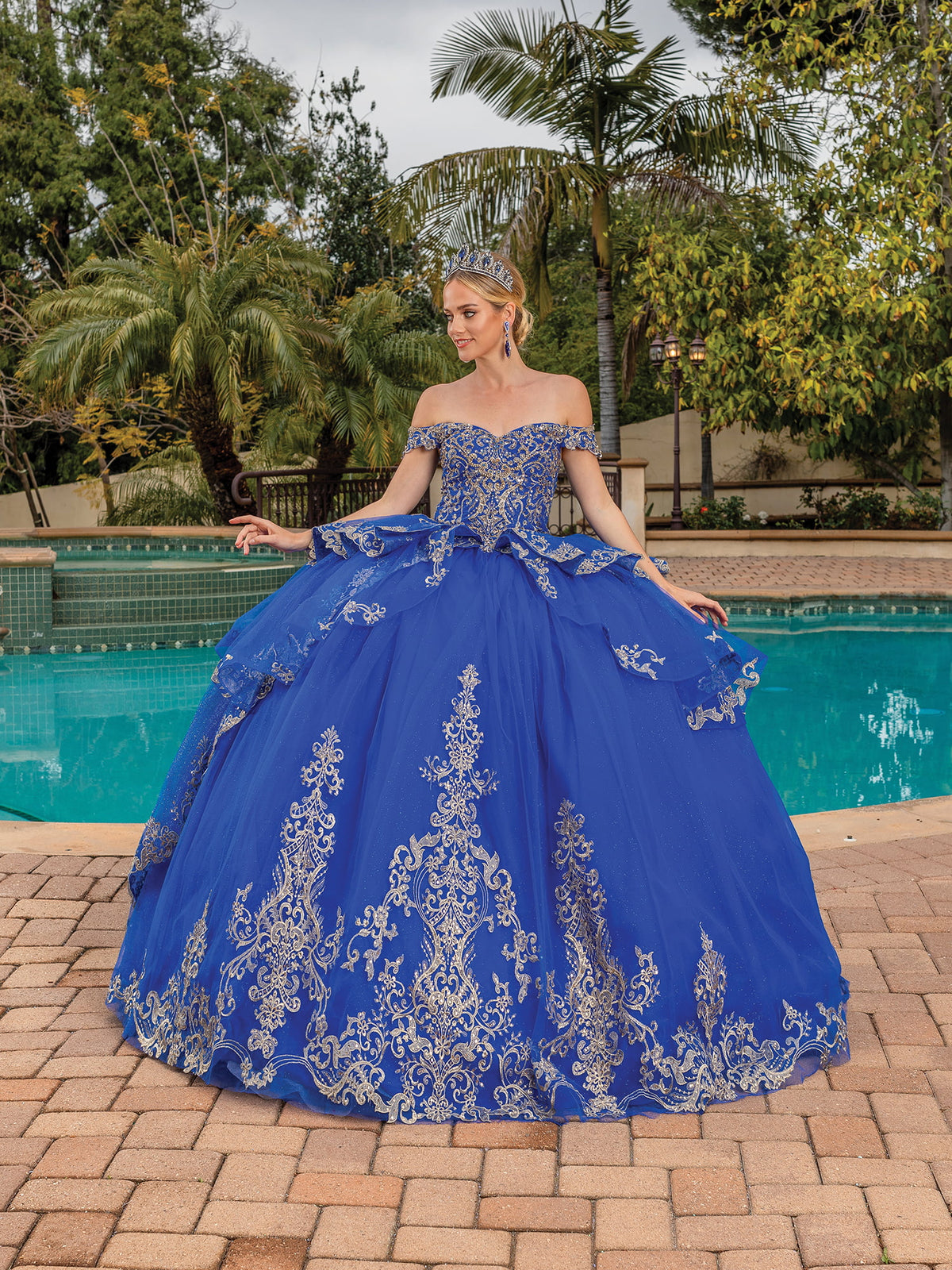 Dancing Queen 1720 quinceanera dress in royal blue, front view
