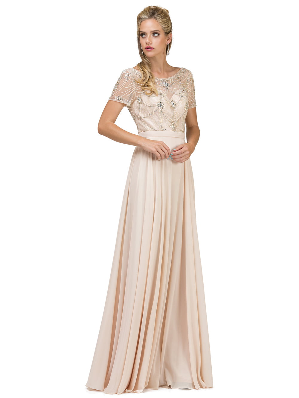Dancing Queen 2067 prom dress in champagne, front view