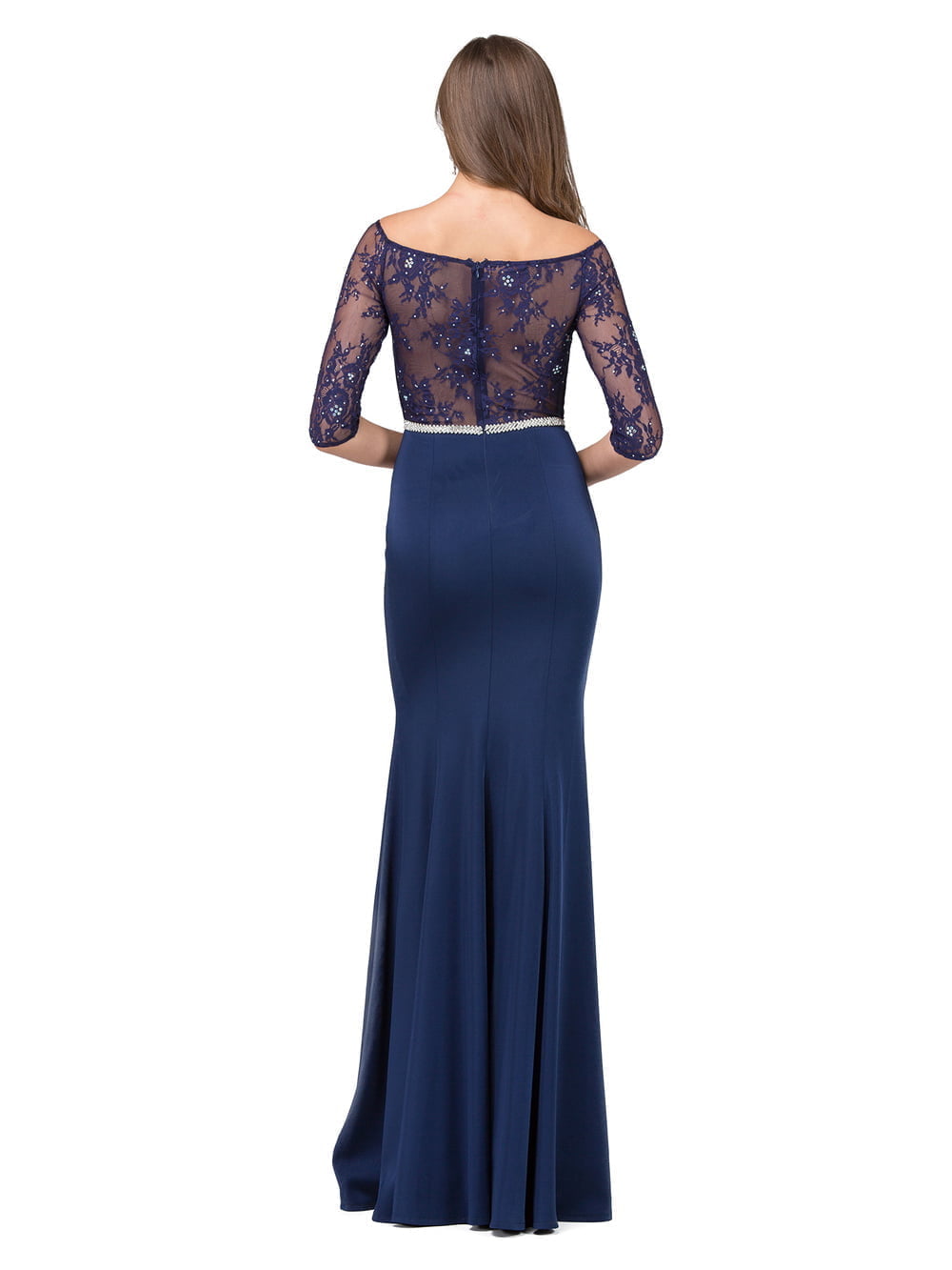 Dancing Queen 2201 prom dress in navy, back view