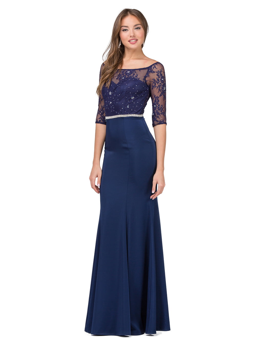 Dancing Queen 2201 prom dress in navy, front view