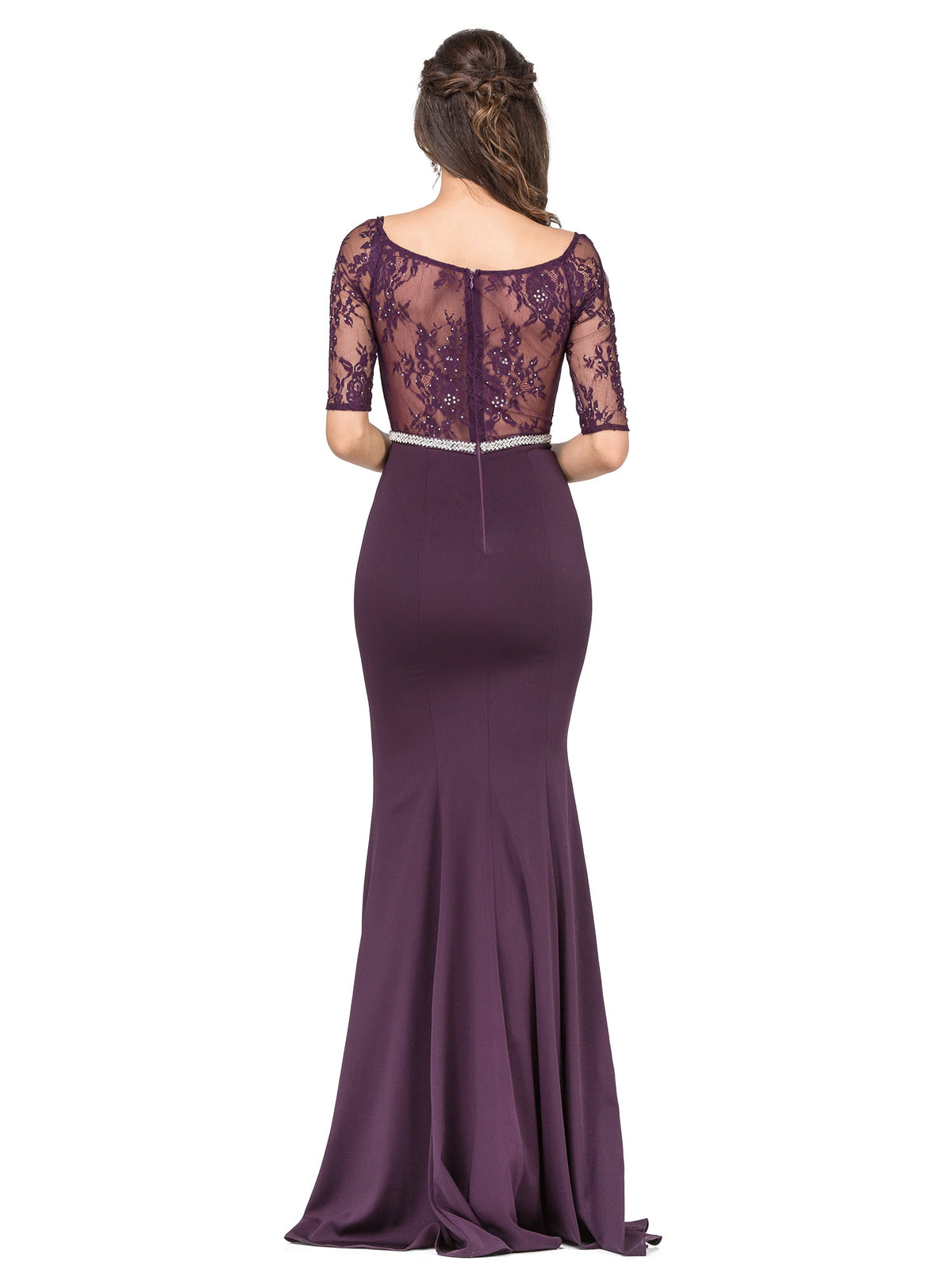 Dancing Queen 2201 prom dress in plum, back view