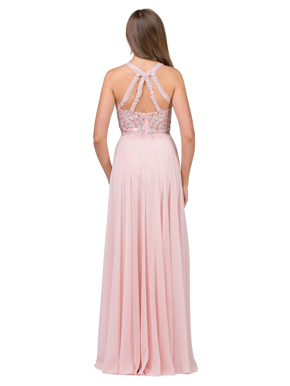 Dancing Queen 2234 prom dress in blush, back view