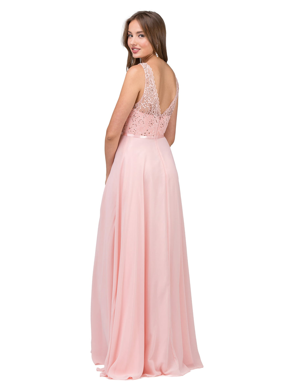 Dancing Queen 2267 prom dress in blush, back view