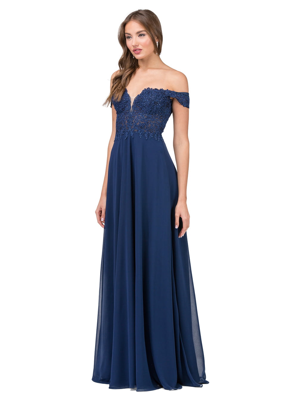 Dancing Queen 2273 prom dress in navy, front view