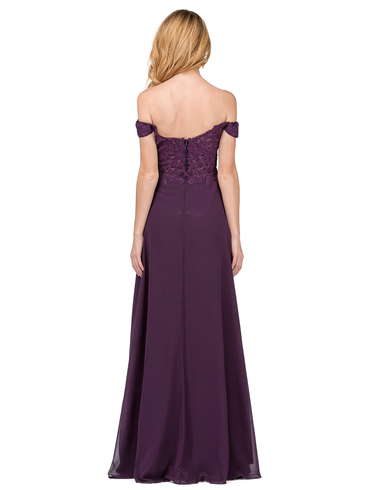 Dancing Queen 2273 prom dress in plum, back view