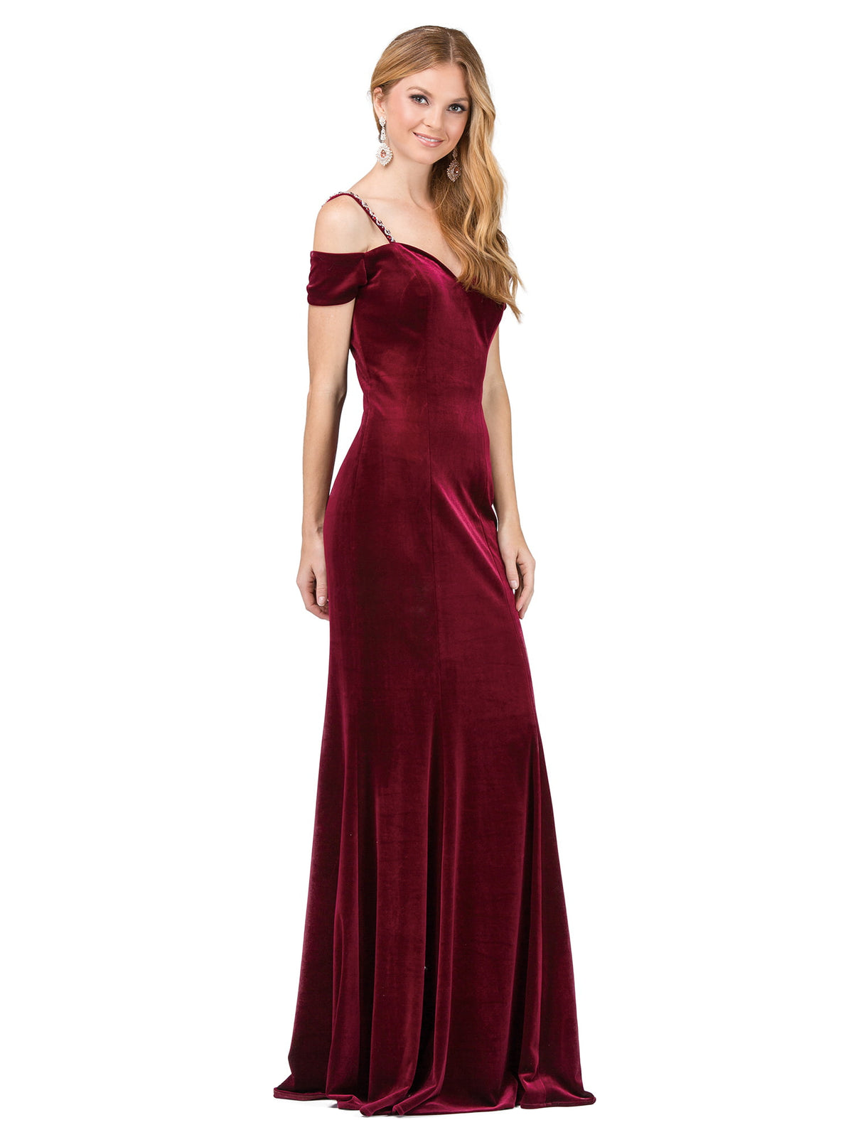 Dancing Queen 2295 prom dress in burgundy, front view
