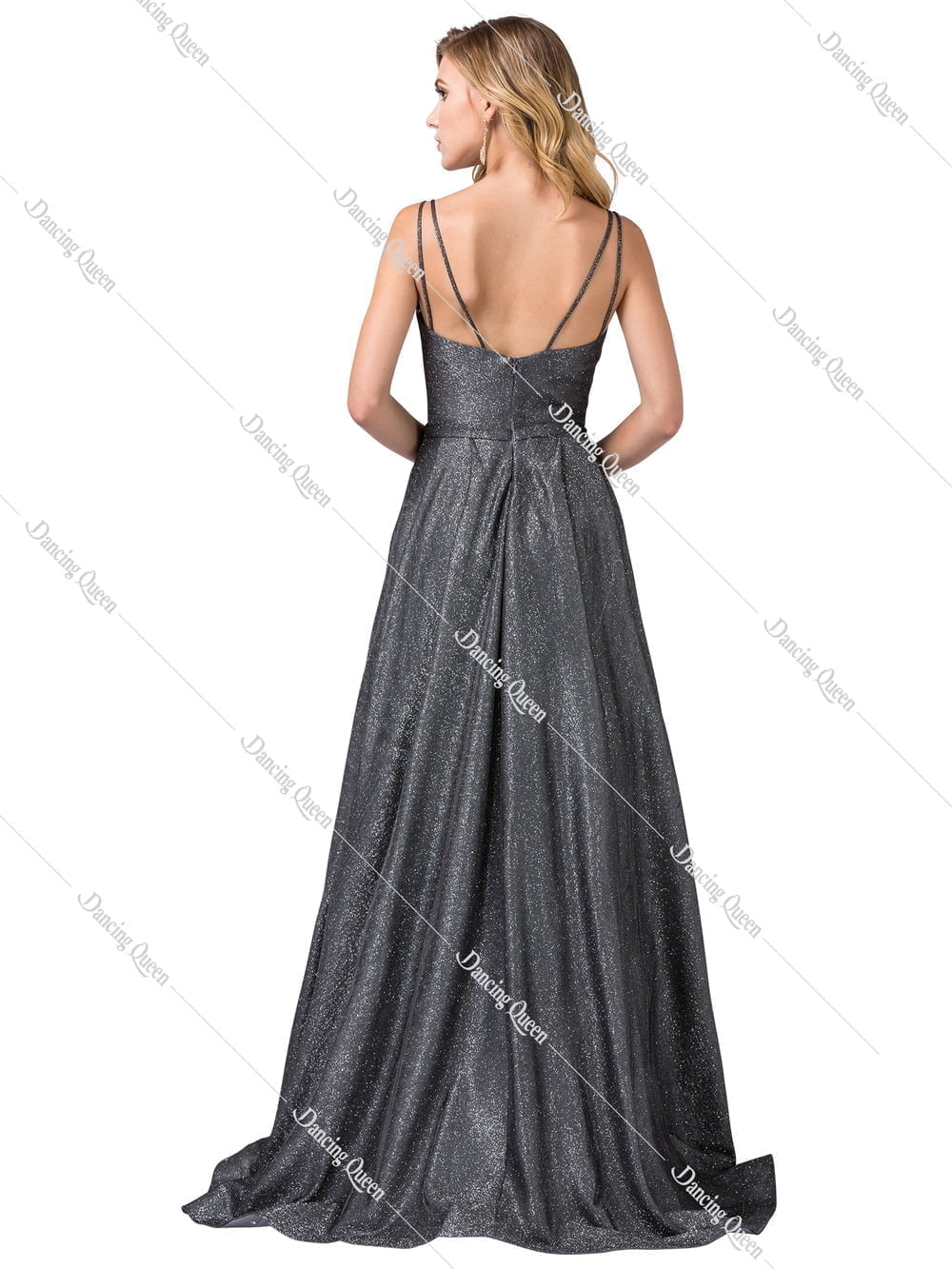 Dancing Queen 2720 prom dress in charcoal, back view