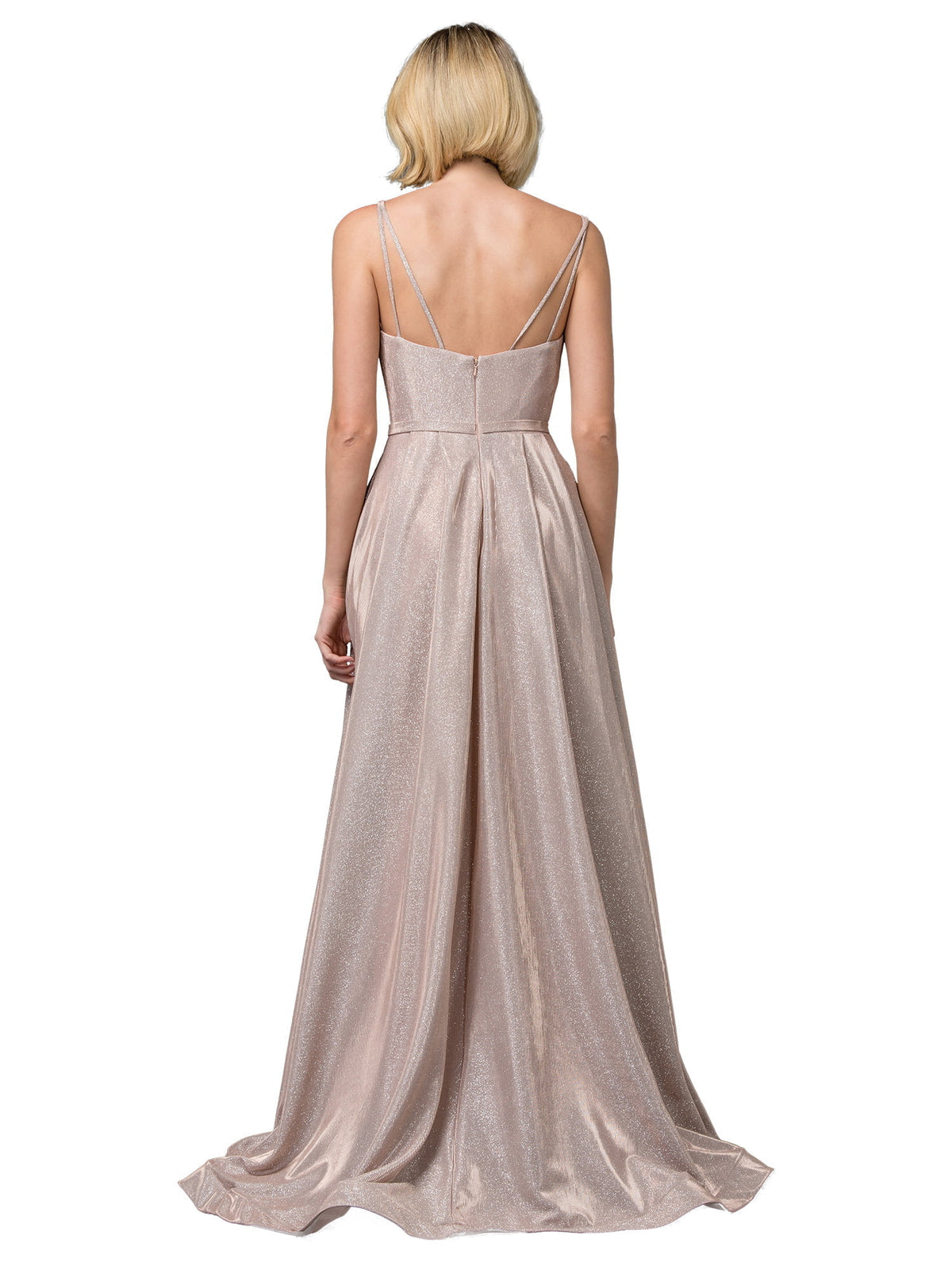 Dancing Queen 2720 prom dress in rose gold, back view
