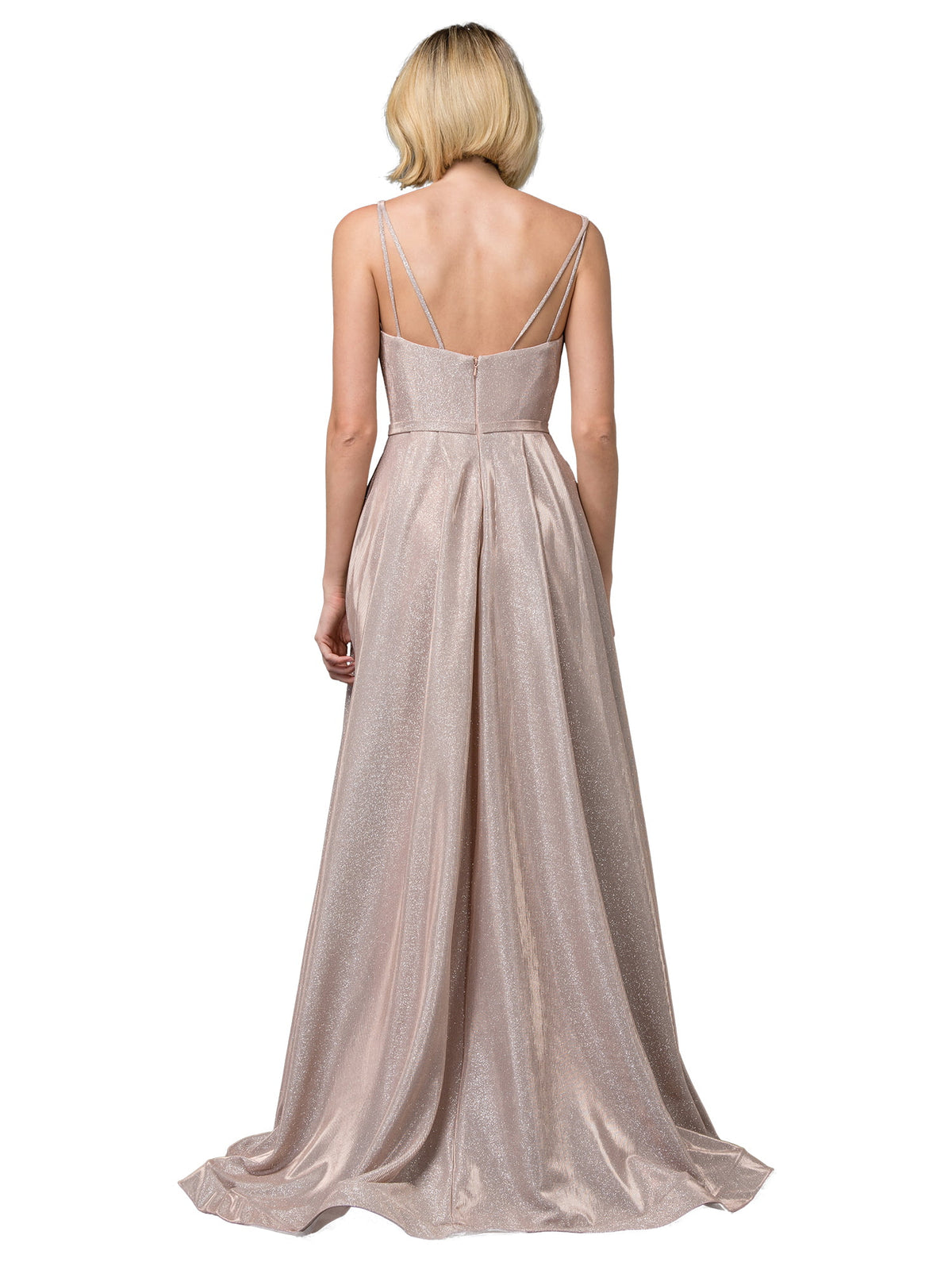 Dancing Queen 2720 prom dress in rose gold, back view