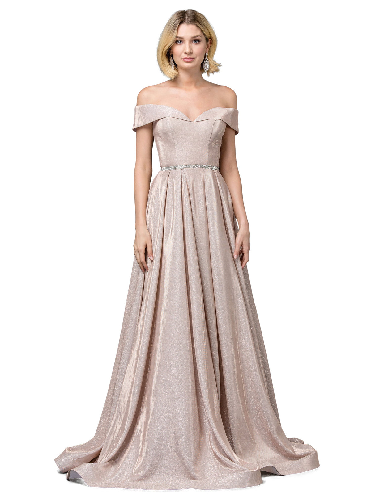 Dancing Queen 2824 prom dress in rose gold, front view