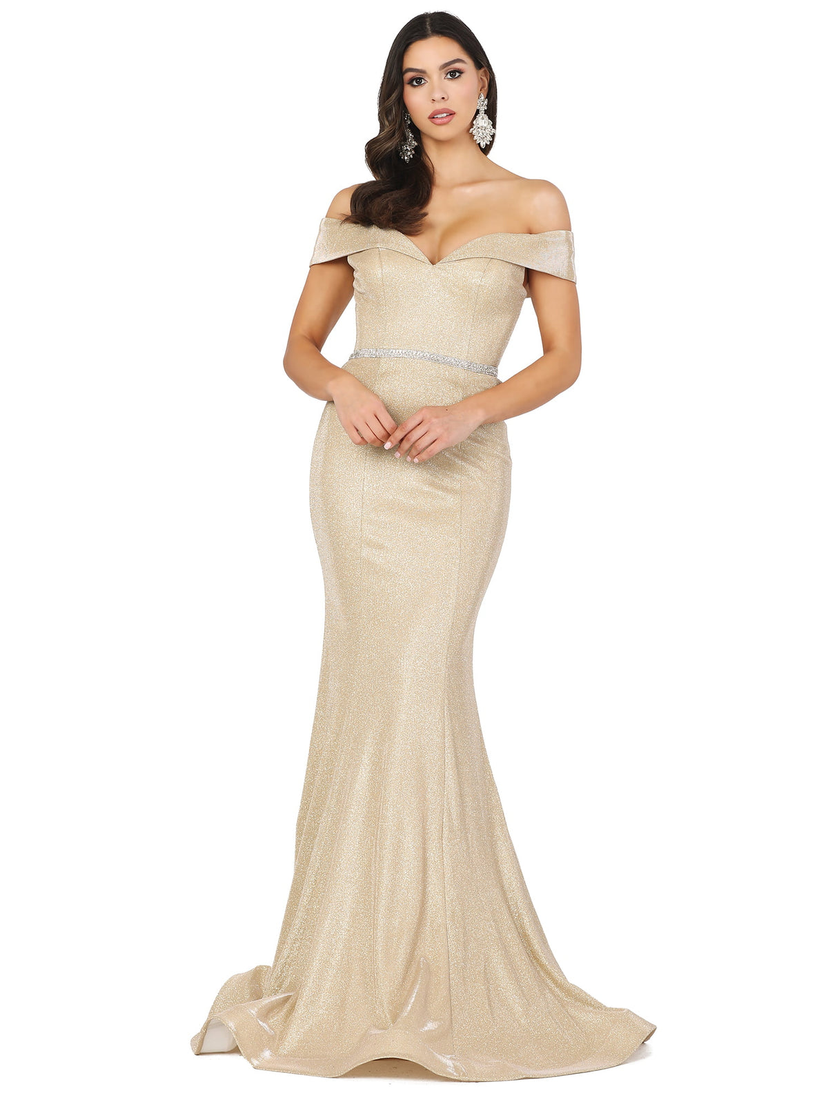 Dancing Queen 2871 prom dress in champagne, front view