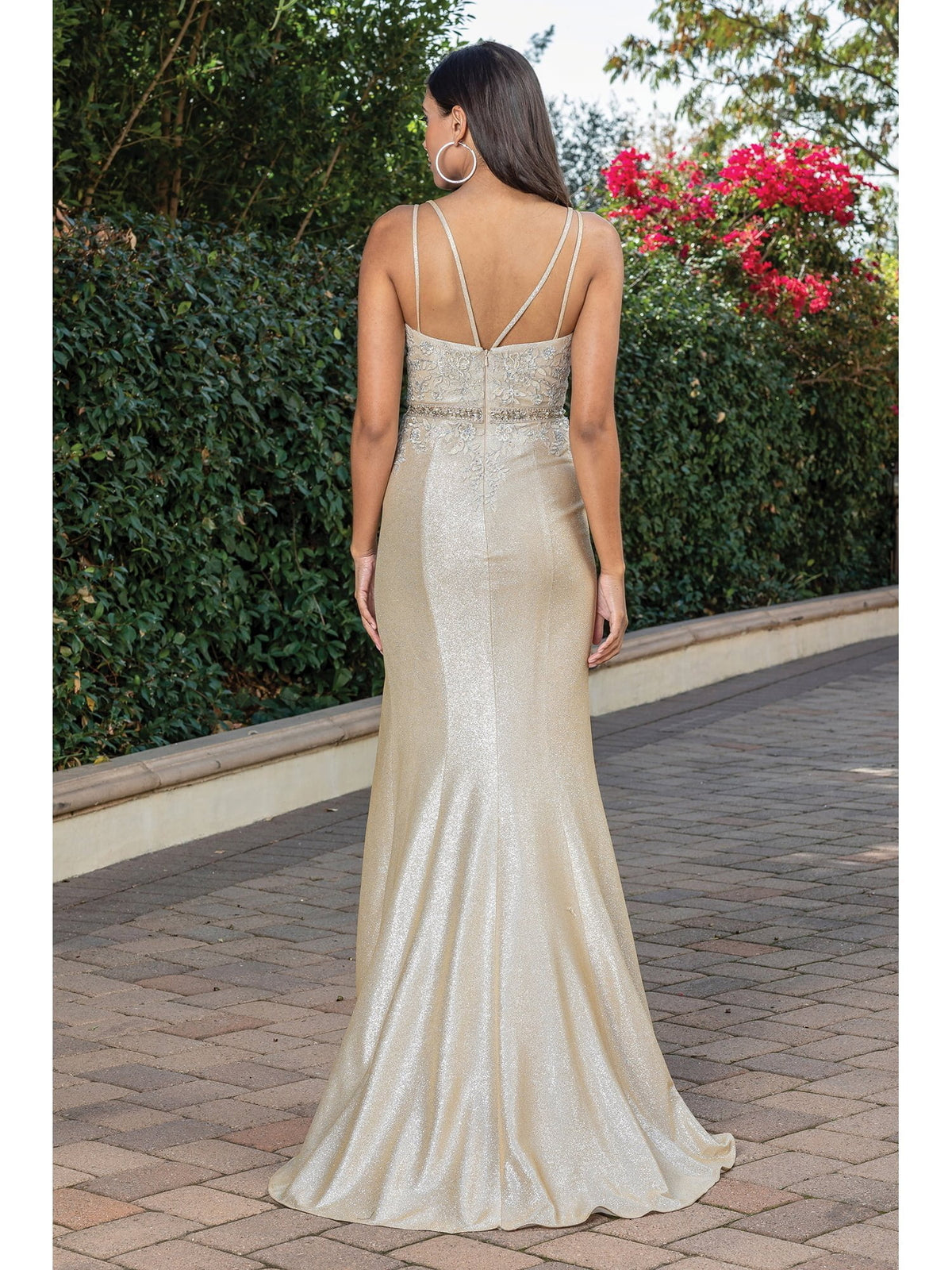 Dancing Queen 2981 prom dress in gold, back view