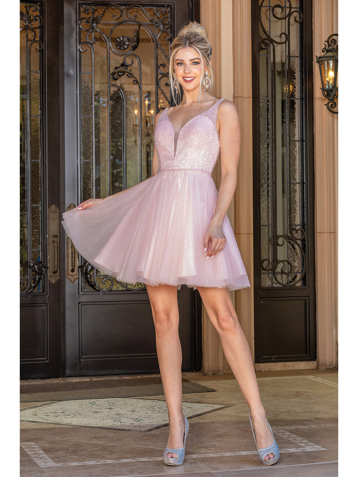 Dancing Queen 3266 homecoming dress in blush, front view