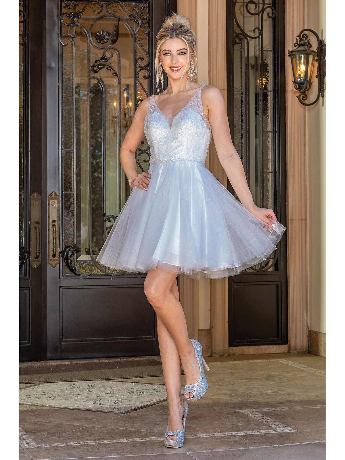 Dancing Queen 3266 homecoming dress in off white, front view