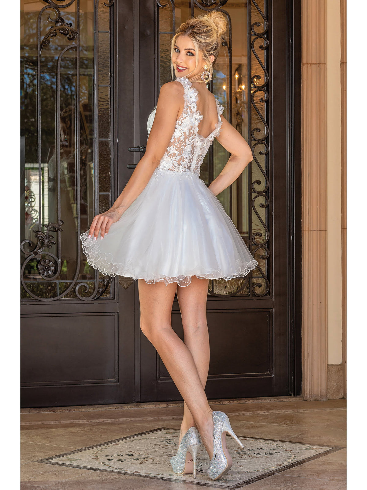 Dancing Queen 3297 homecoming dress in off white, back view