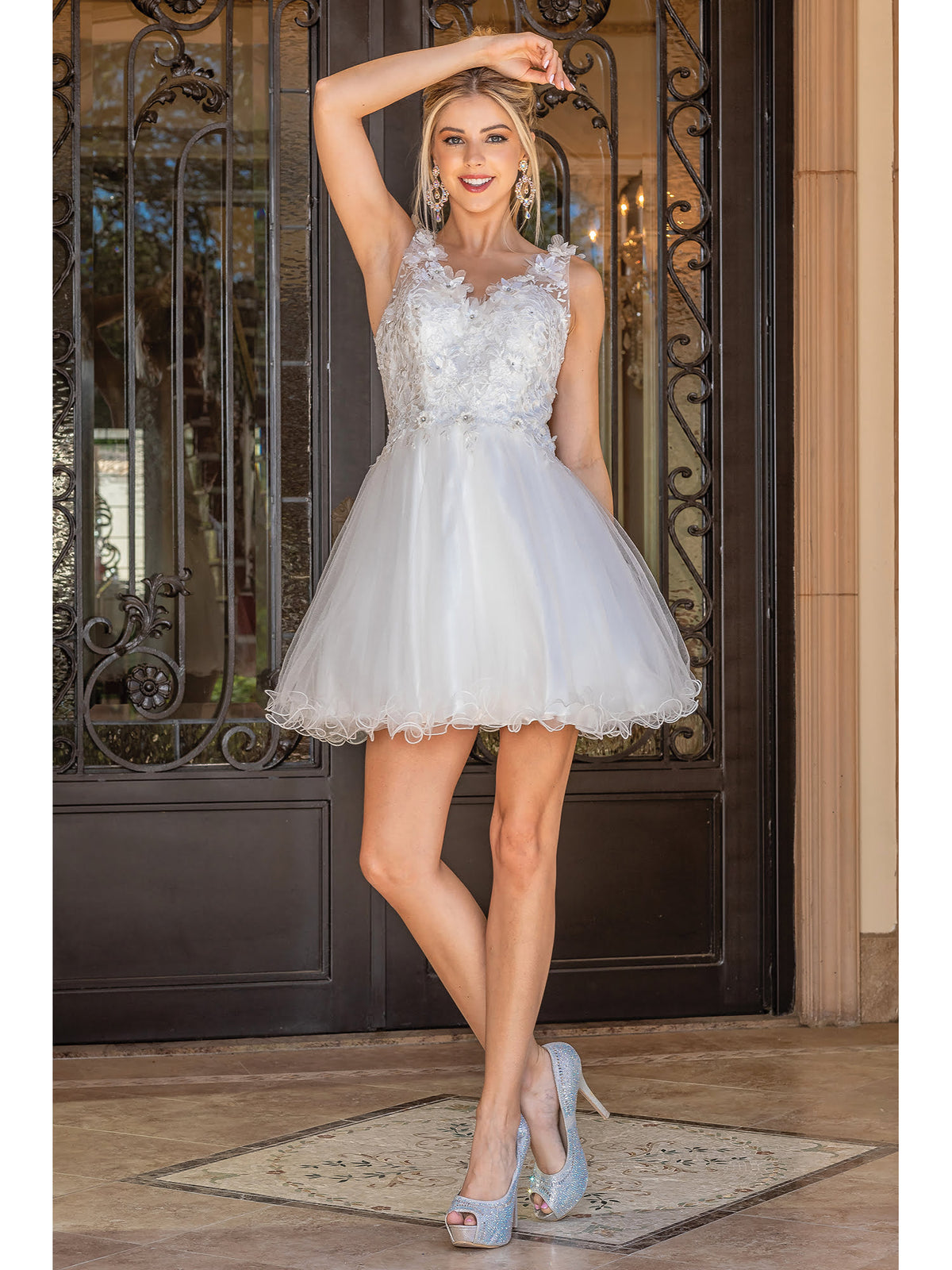 Dancing Queen 3297 homecoming dress in off white, front view