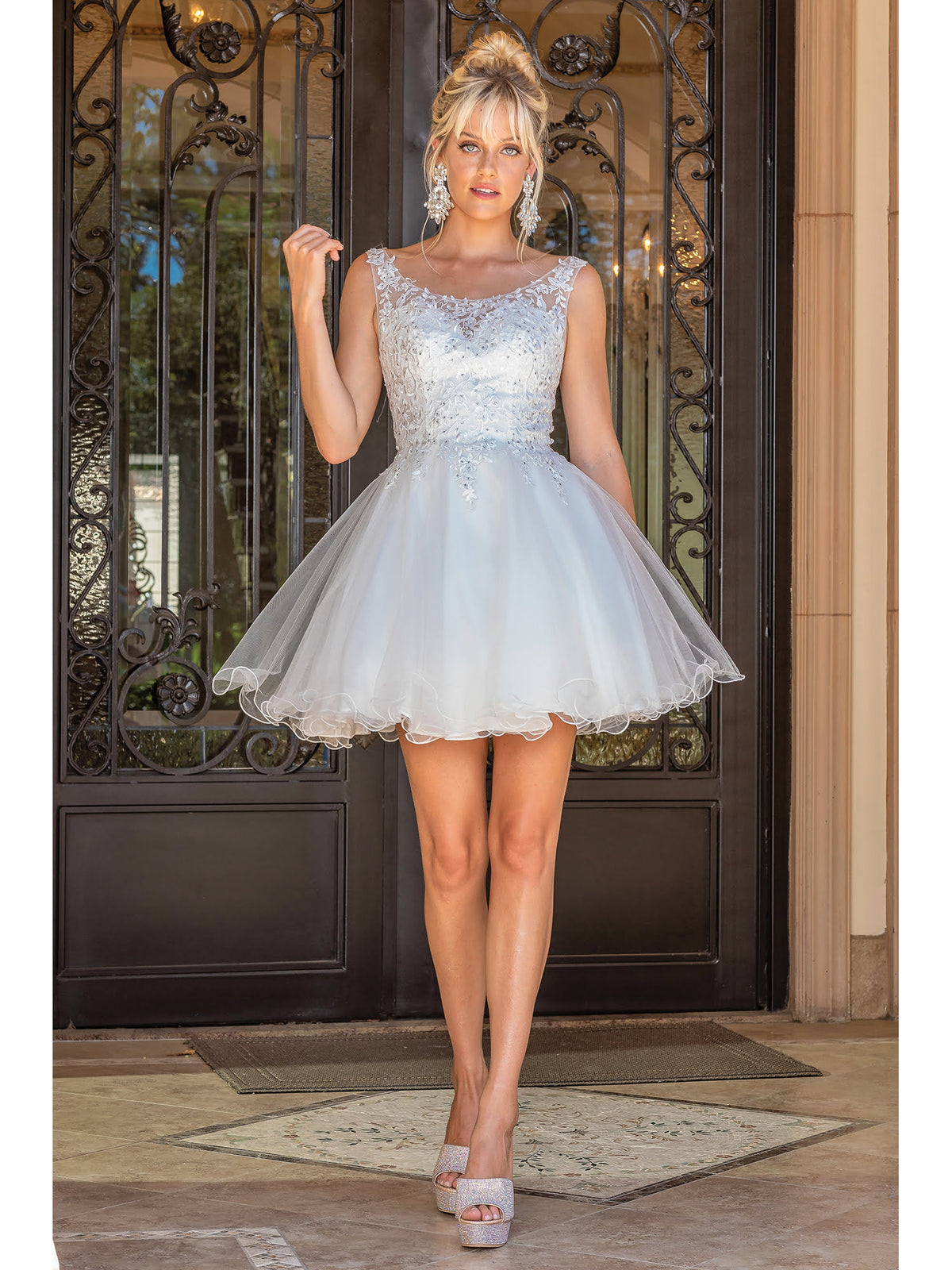 Dancing Queen 3304 homecoming dress in off white, front view