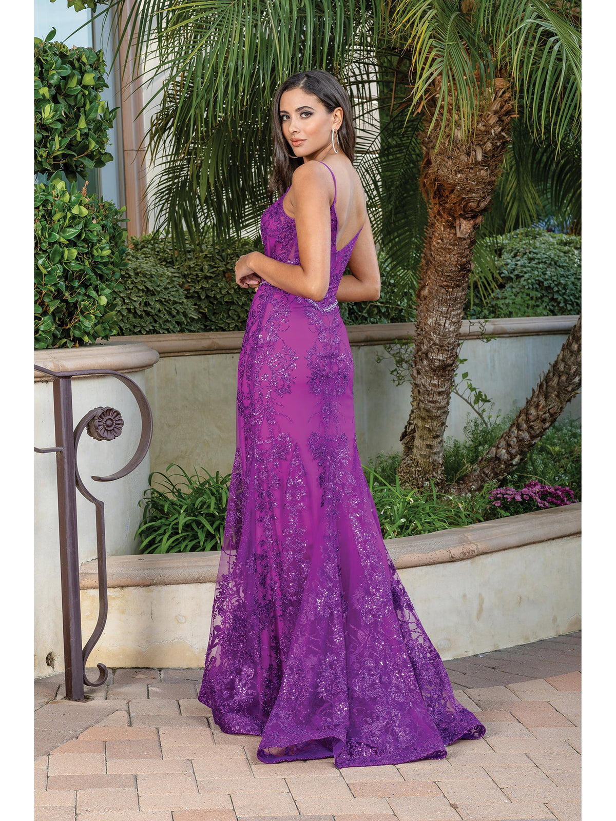 Dancing Queen 4118 prom dress in magenta, back view
