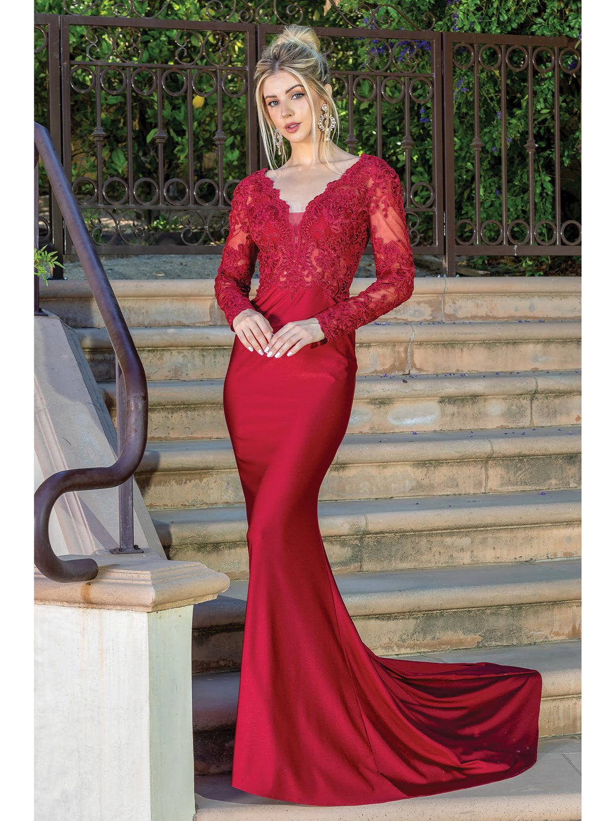 Dancing Queen 4124 prom dress in burgundy, front view