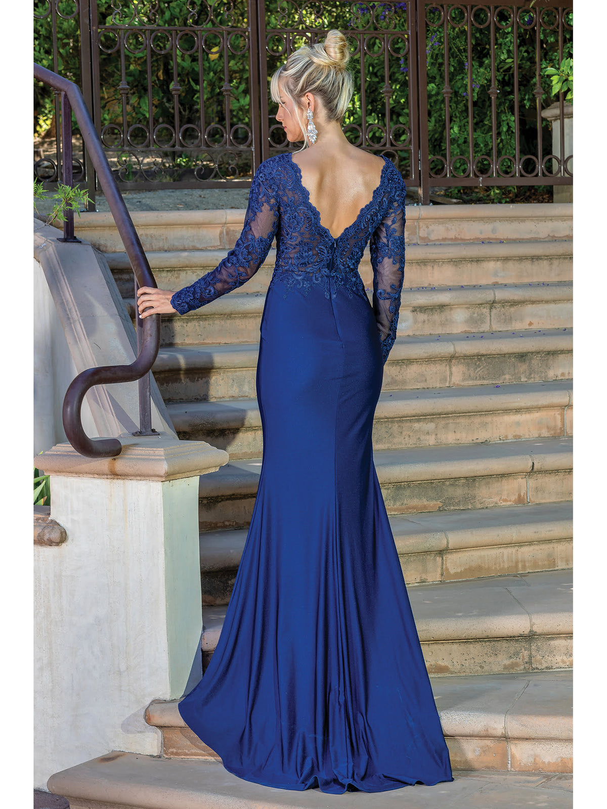 Dancing Queen 4124 prom dress in navy, back view