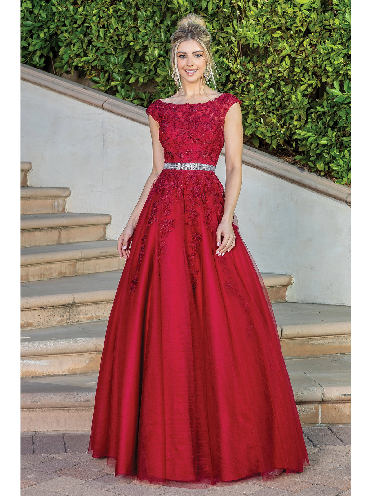 Dancing Queen 4245 prom dress in burgundy, front view