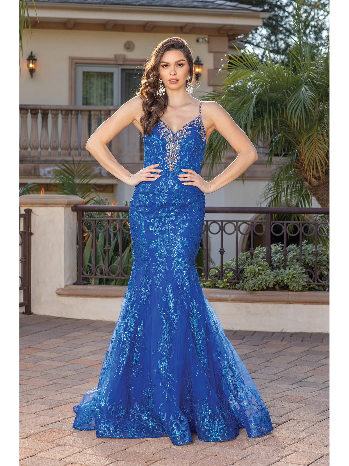 Dancing Queen 4250 prom dress in royal blue, front view