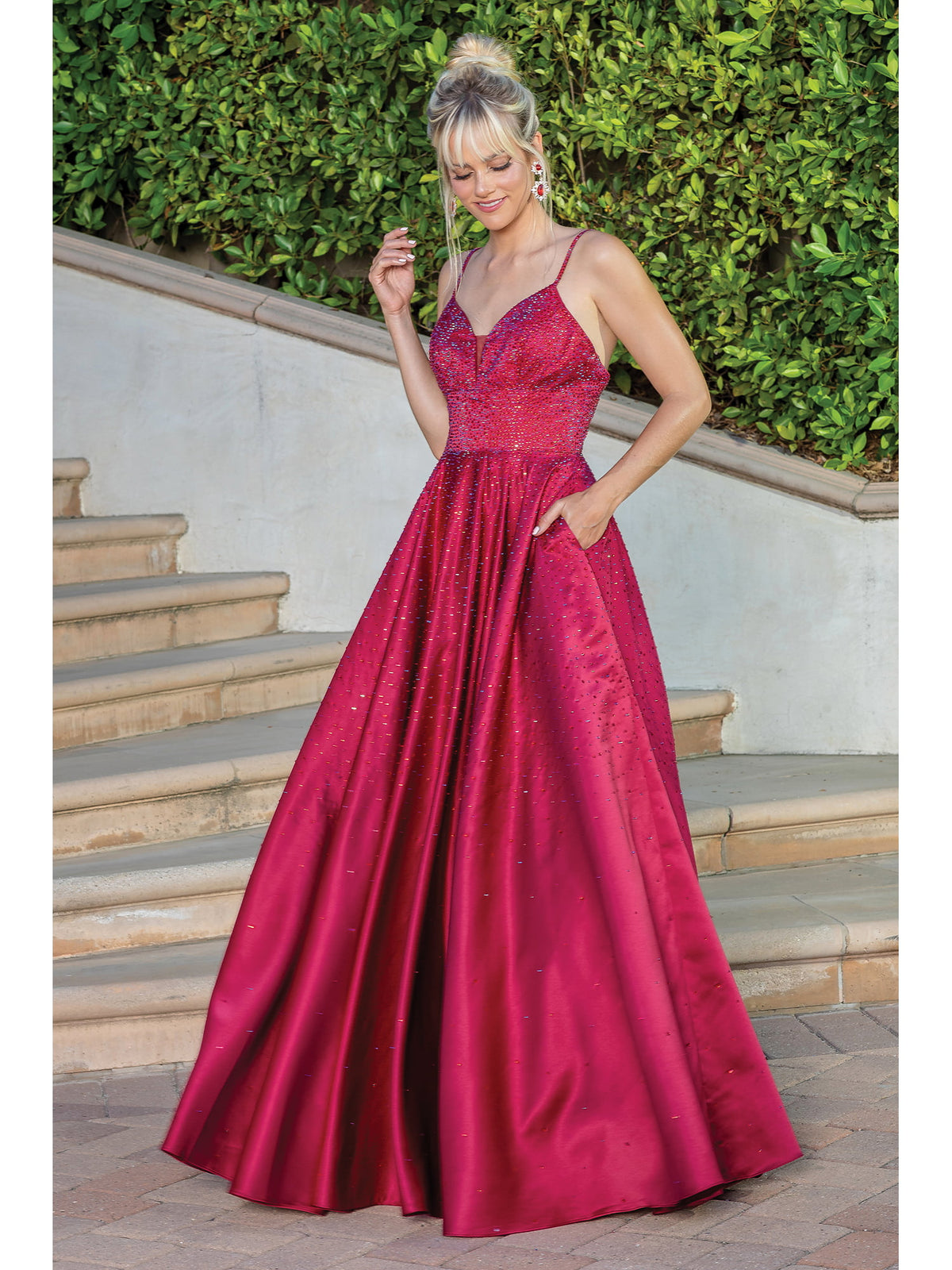 Dancing Queen 4256 prom dress in burgundy, front view