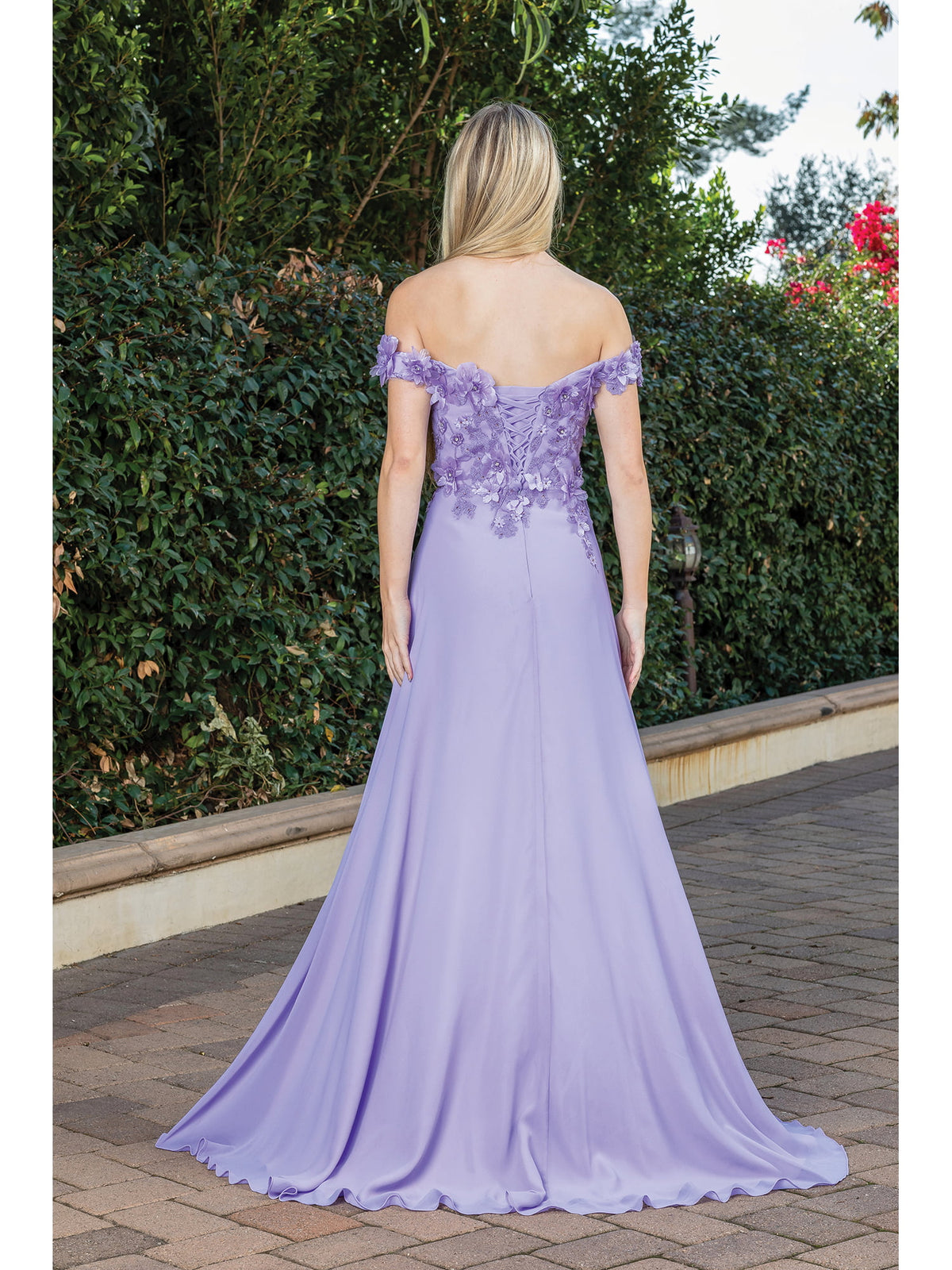 Dancing Queen 4268 prom dress in lilac, back view