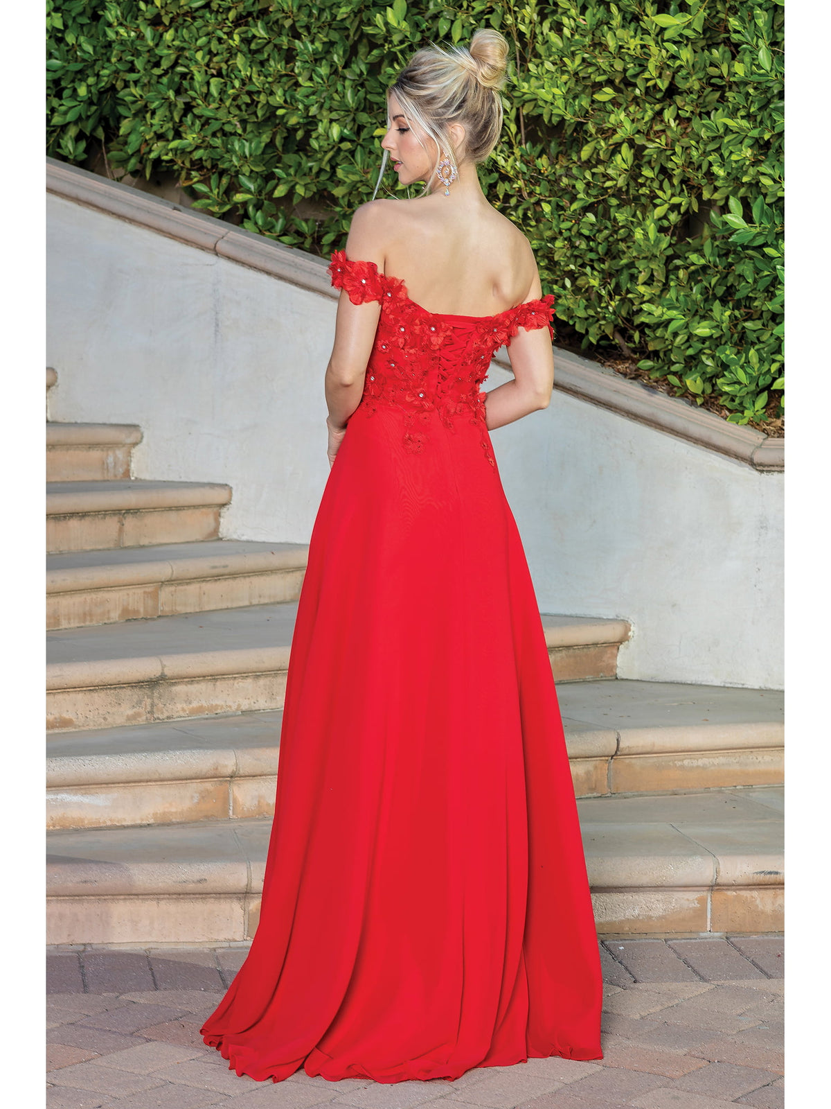 Dancing Queen 4268 prom dress in red, back view