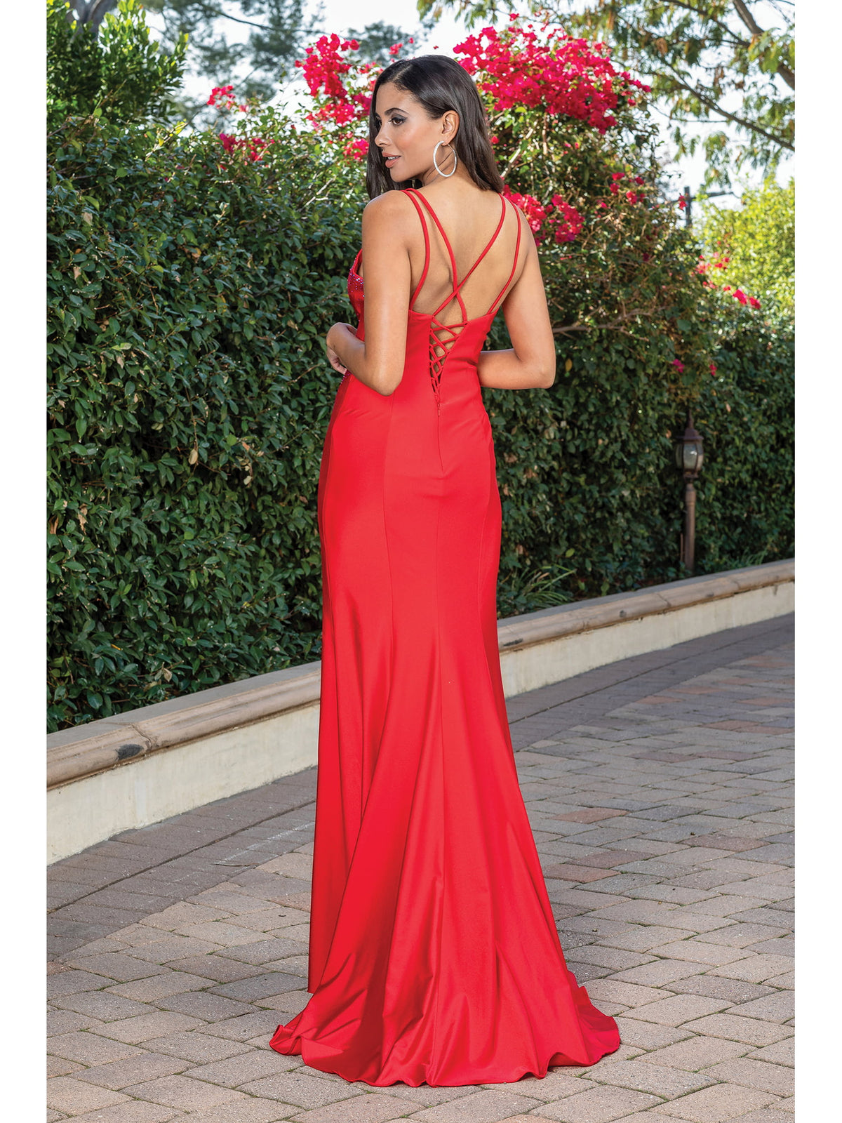 Dancing Queen 4274 prom dress in red, back view