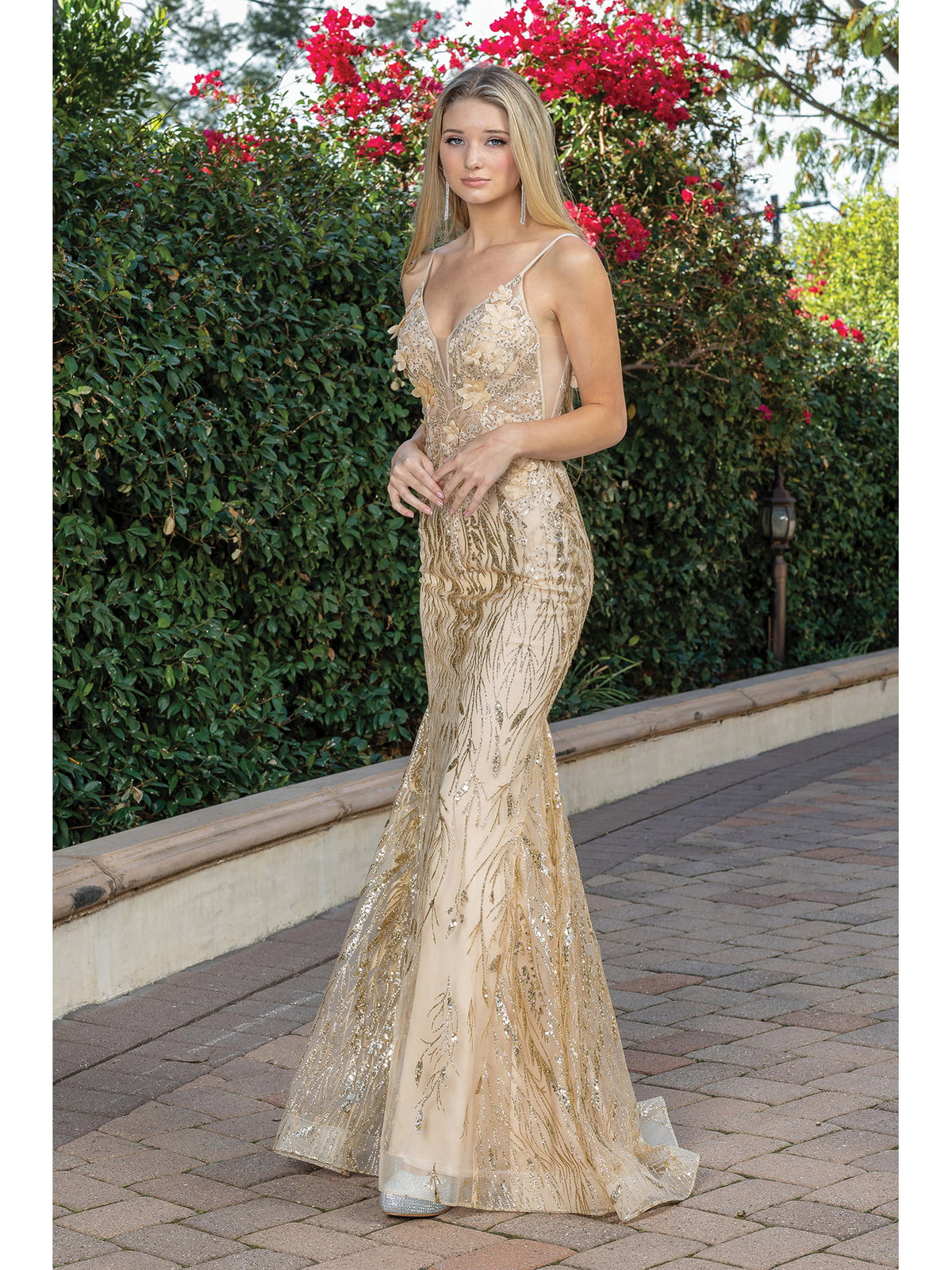 Dancing Queen 4275 prom dress in gold, front view
