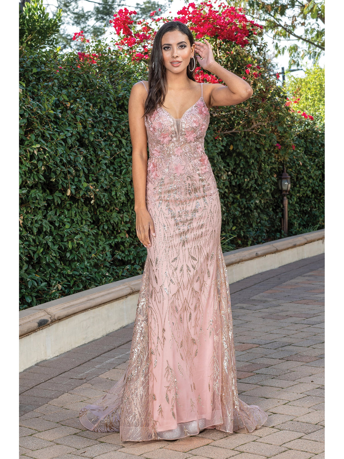 Dancing Queen 4275 prom dress in rose gold, front view