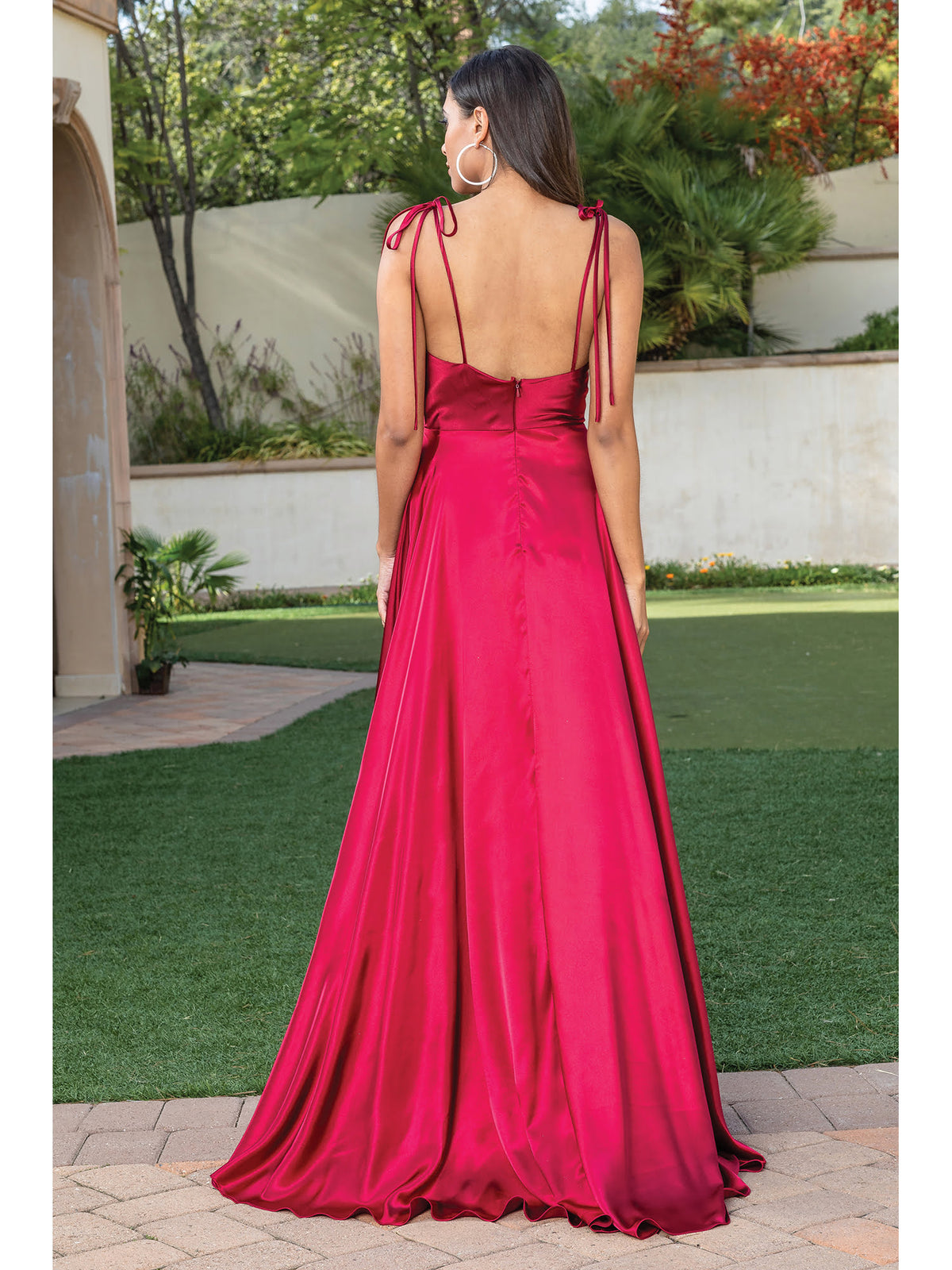 Dancing Queen 4285 prom dress in burgundy, back view